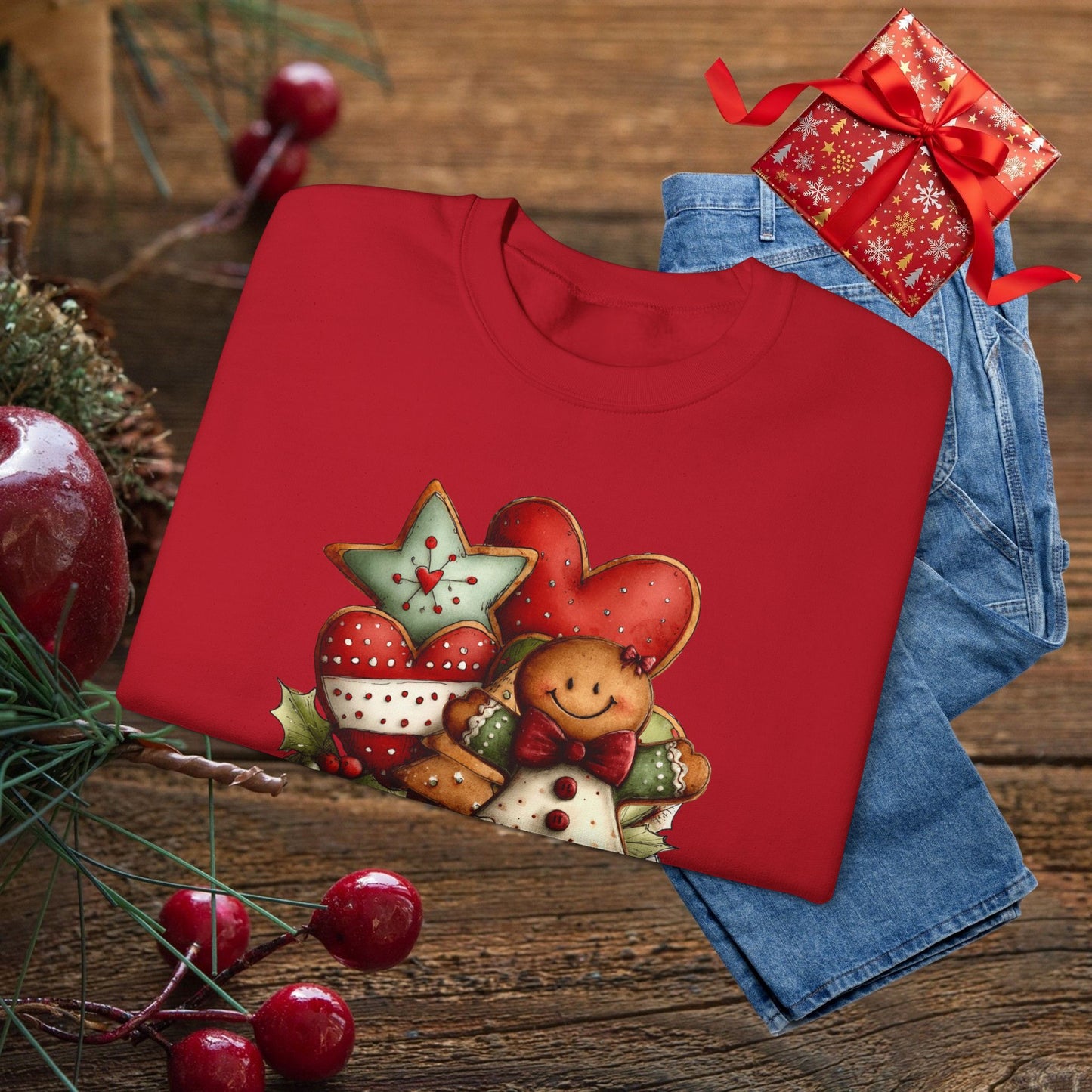 Christmas Gingerbread & Hearts Crewneck Sweatshirt
