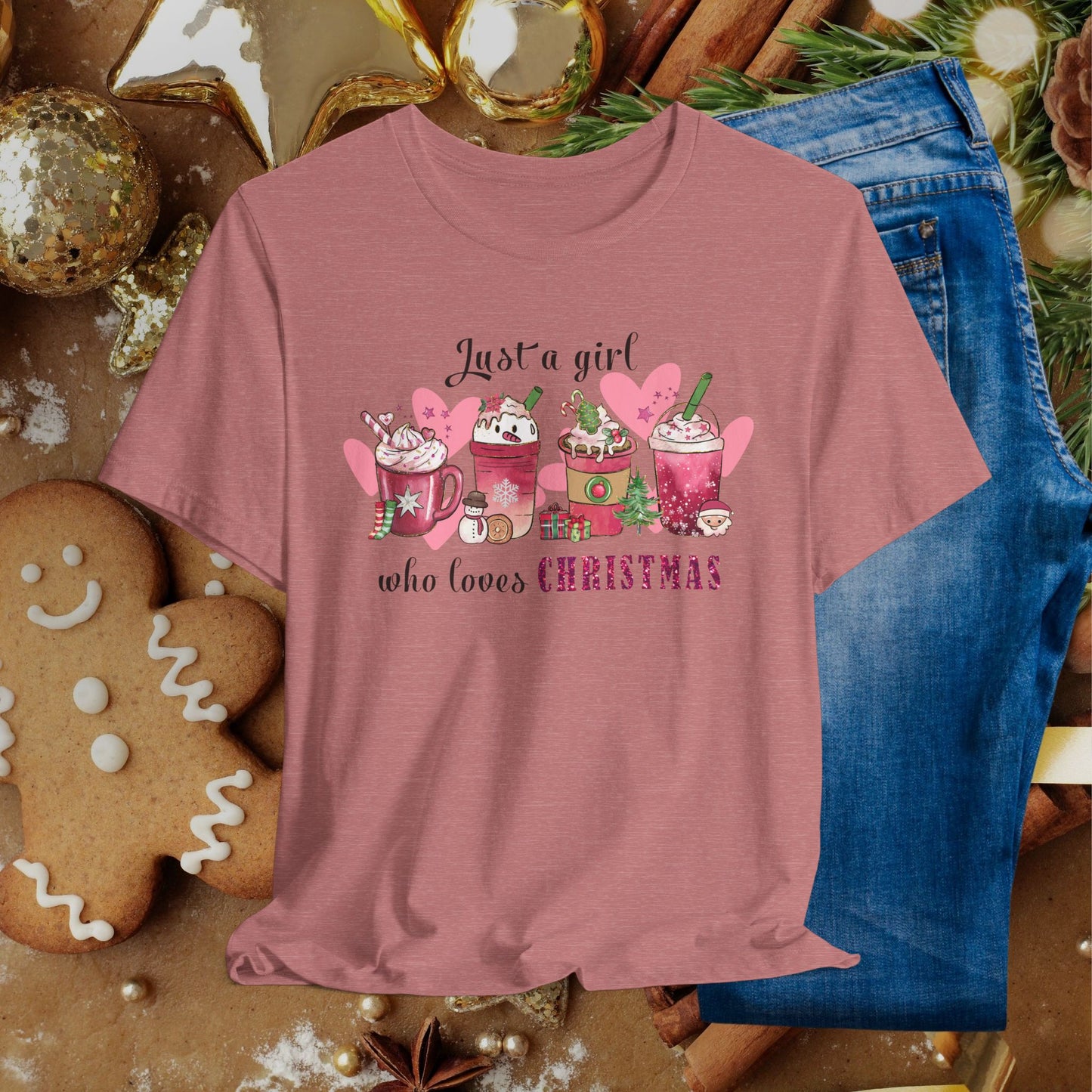 Christmas Coffee Tee — "Just a girl who loves Christmas" Holiday Shirt