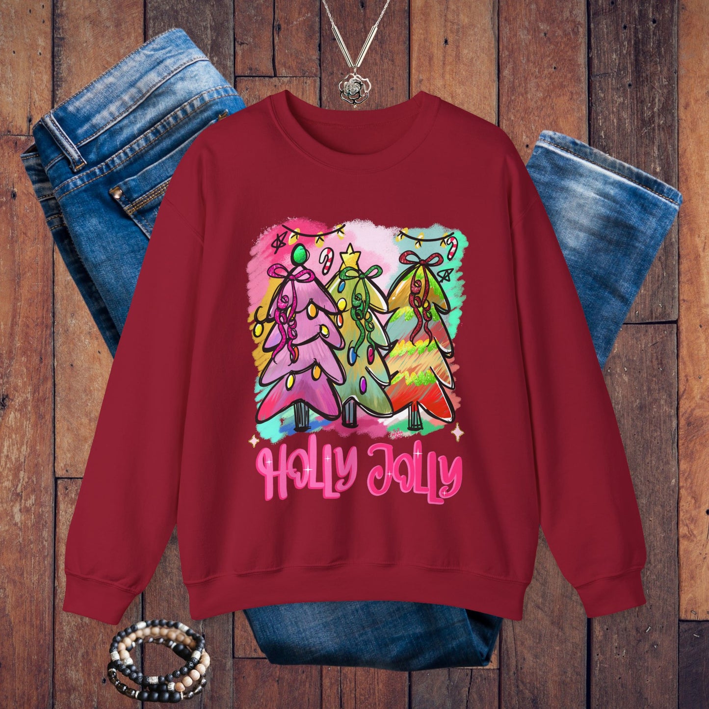 Christmas Tree Sweatshirt - Holly Jolly Retro Holiday Pullover