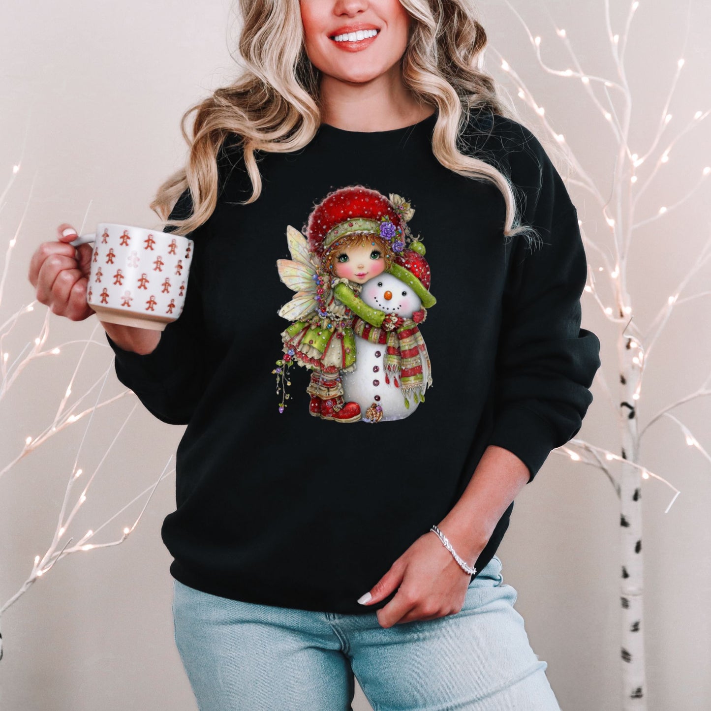 Fairy Hugging Snowman Christmas Sweatshirt – Whimsical Fairycore Holiday Pullover