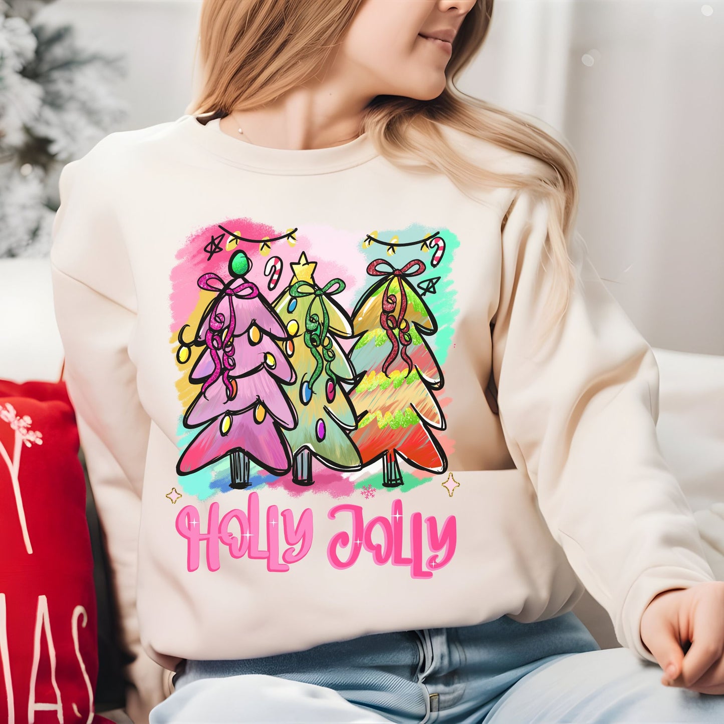 Christmas Tree Sweatshirt - Holly Jolly Retro Holiday Pullover