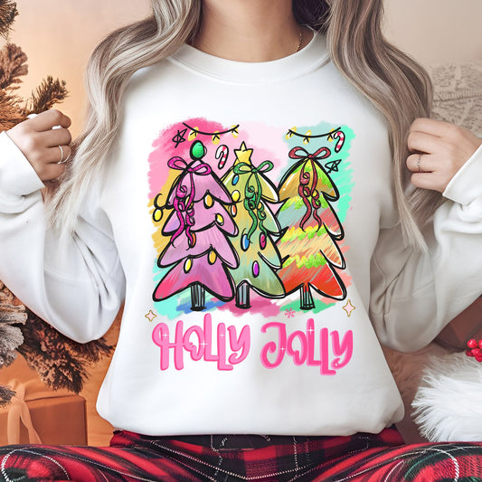 Christmas Tree Sweatshirt - Holly Jolly Retro Holiday Pullover