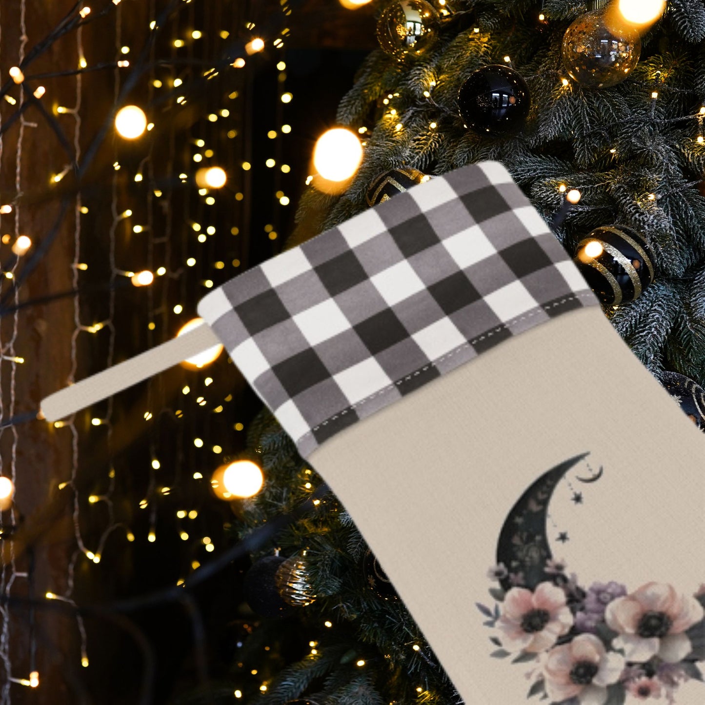 Floral Moon Christmas Stocking