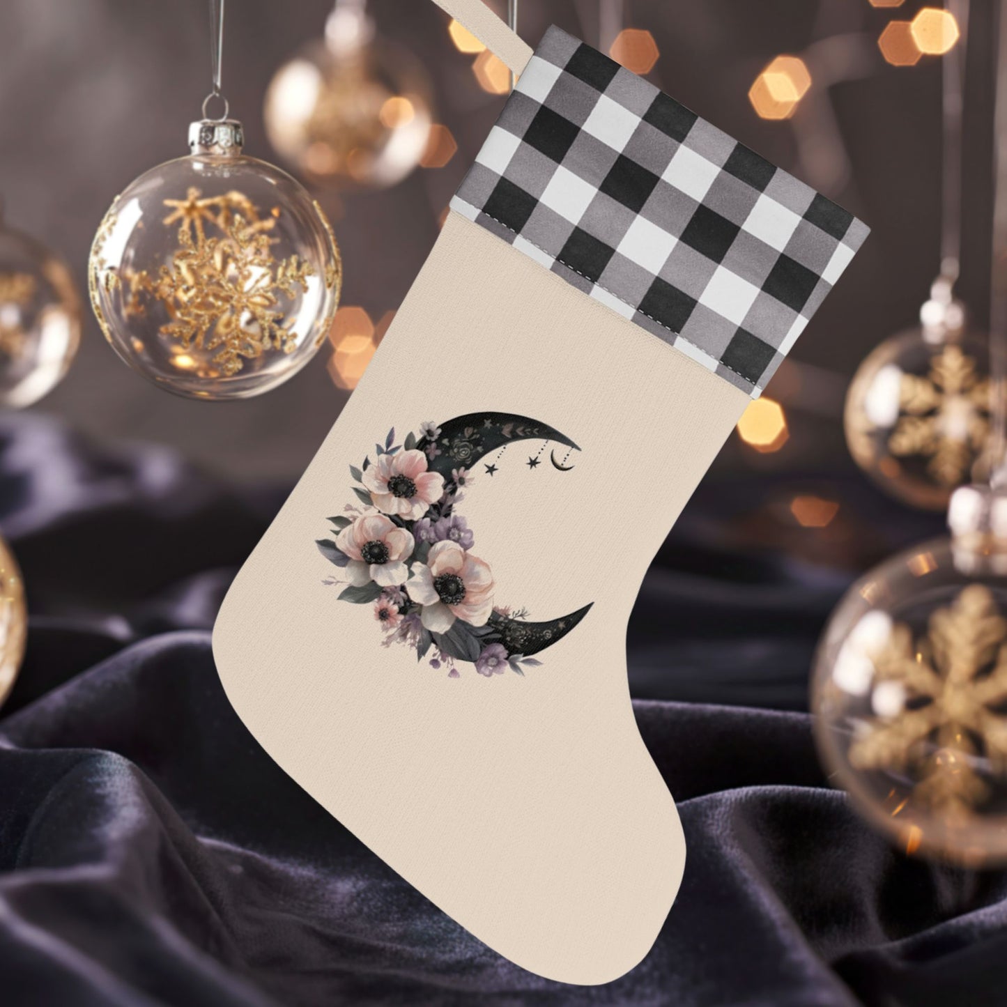 Floral Moon Christmas Stocking