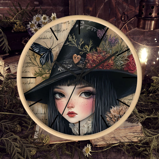 Witch Portrait Wall Clock – Gothic Cottagecore Home Décor