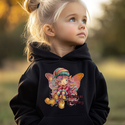 Kids Holiday Fairy Hoodie - Cute Elf Girl Graphic Sweatshirt