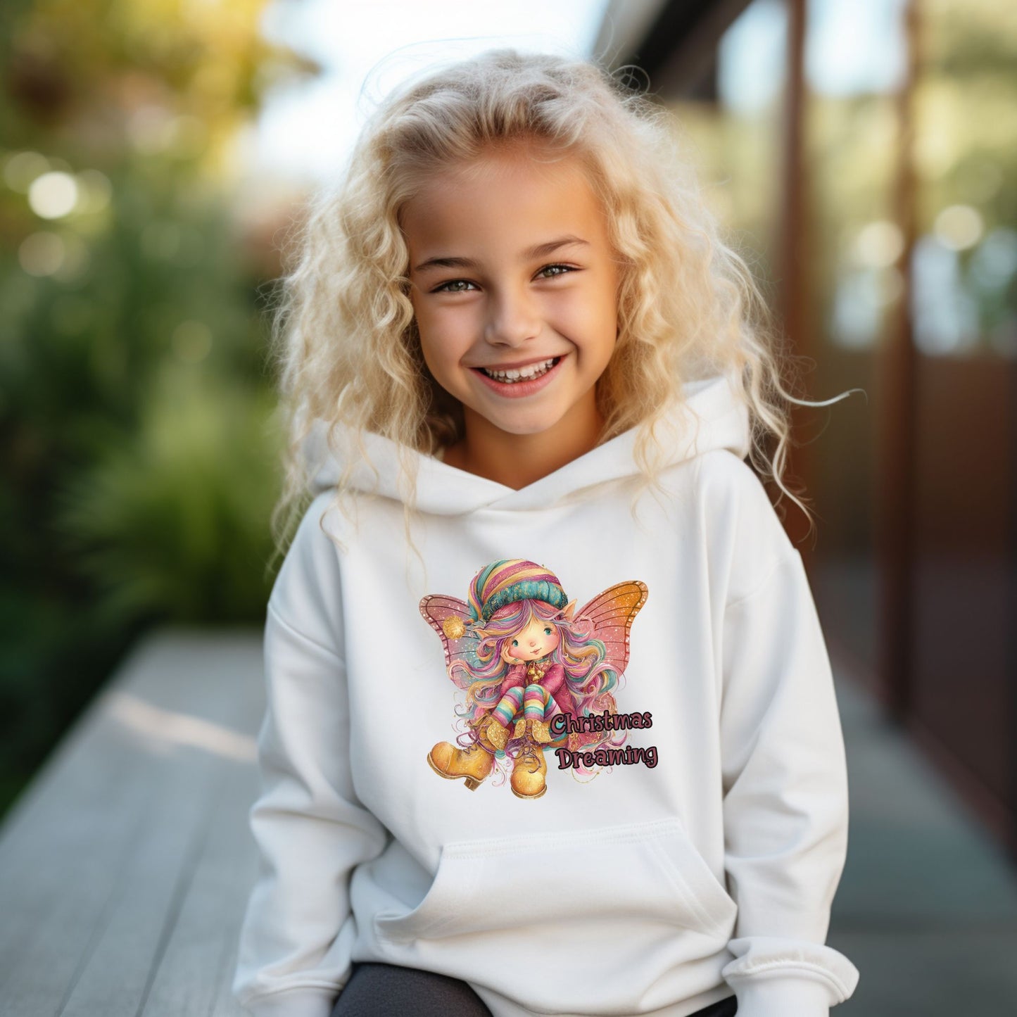 Kids Holiday Fairy Hoodie - Cute Elf Girl Graphic Sweatshirt