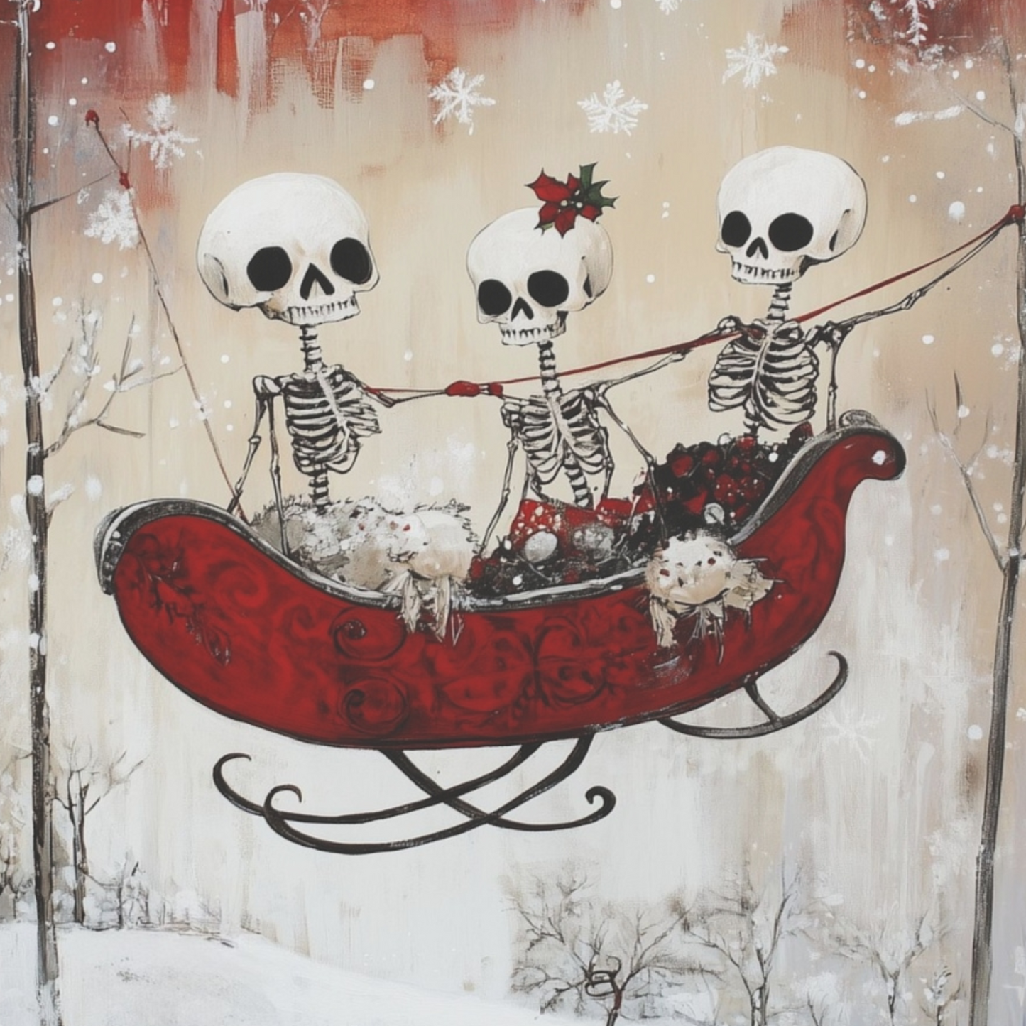 Skeleton Sleigh Christmas Greeting Cards