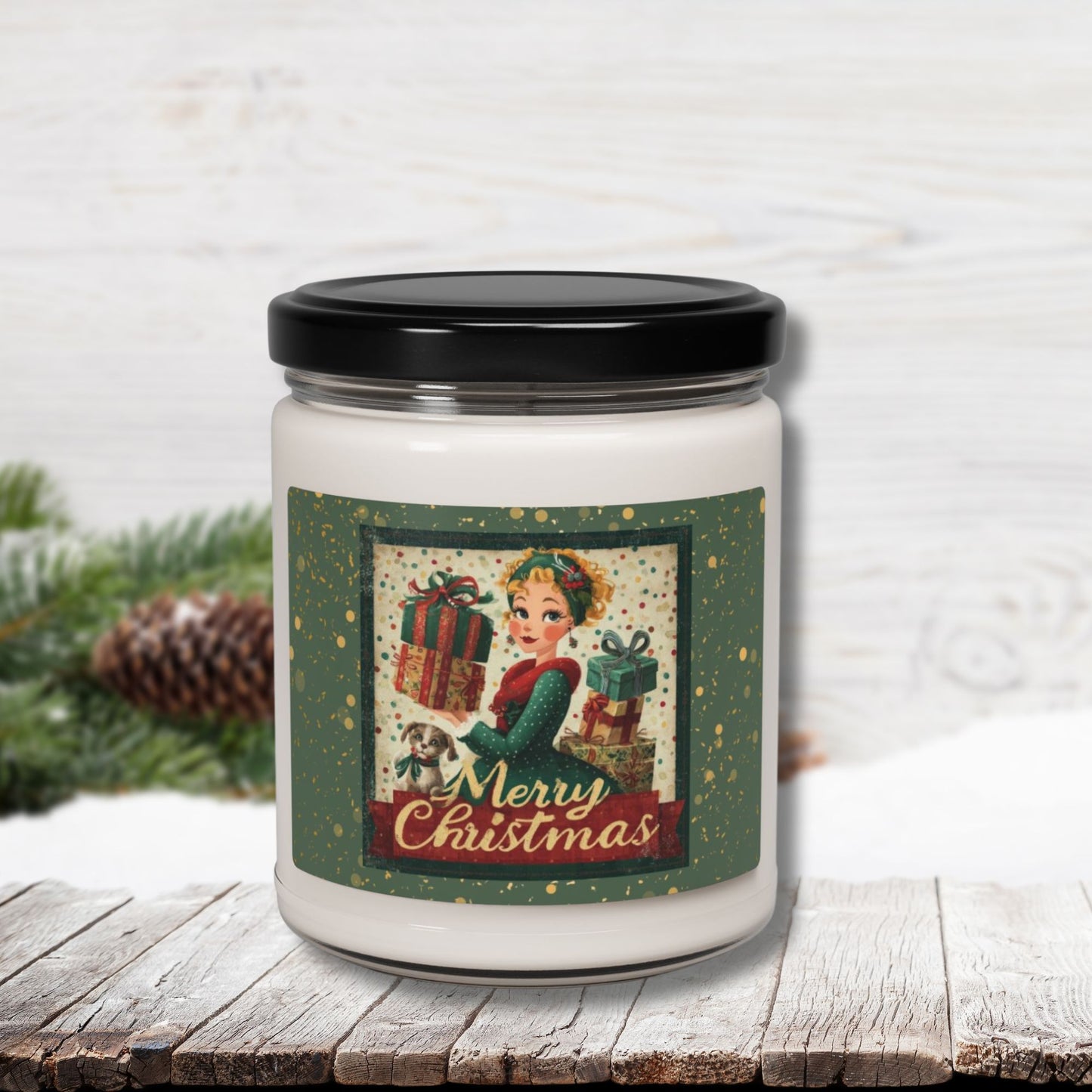Merry Christmas Vintage Girl 9oz Scented Soy Candle