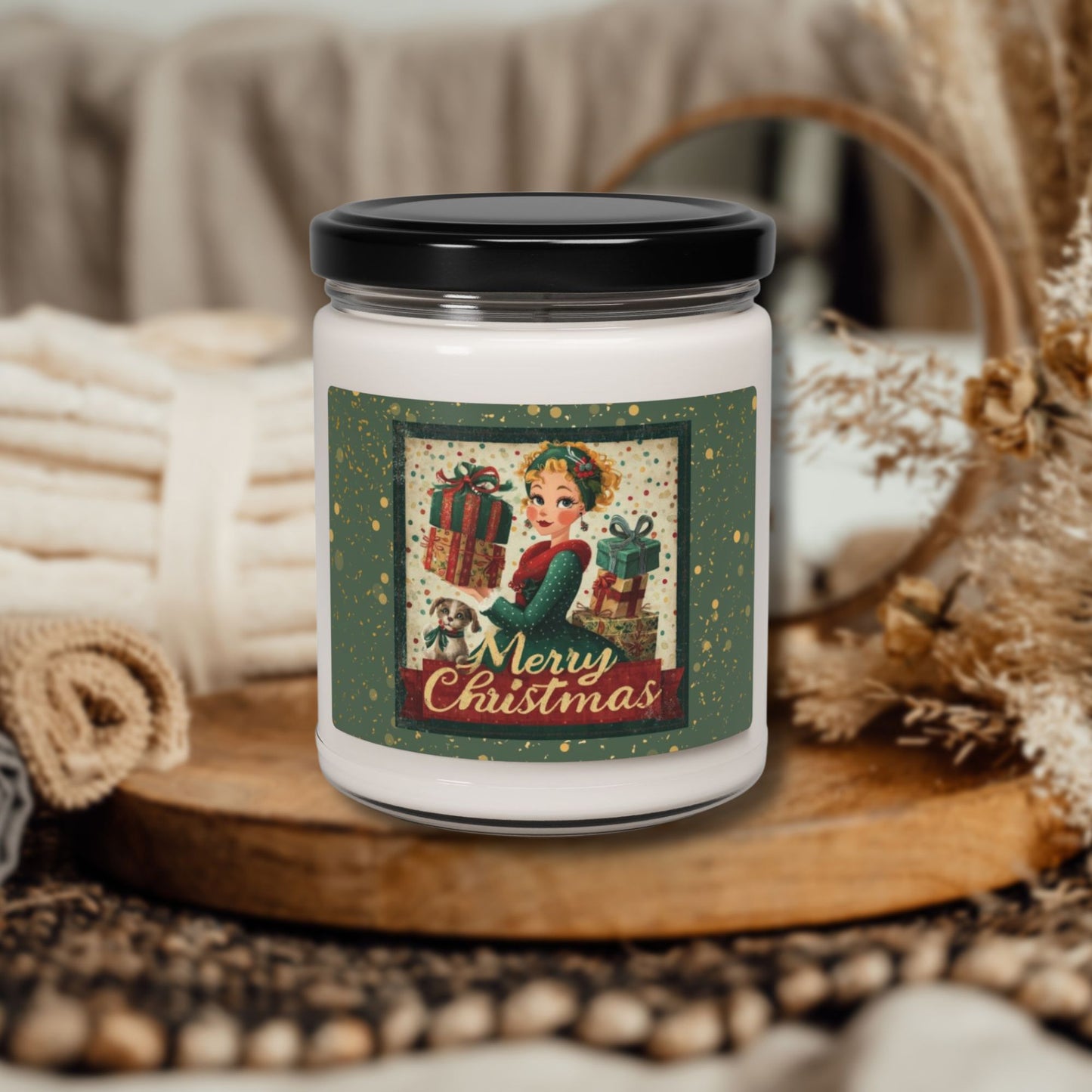 Merry Christmas Vintage Girl 9oz Scented Soy Candle