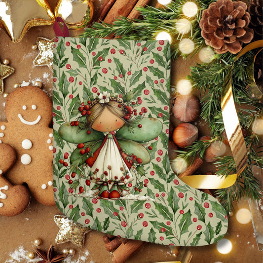 Holly Fairy Christmas Stocking – Cute Holiday Stocking with Berry