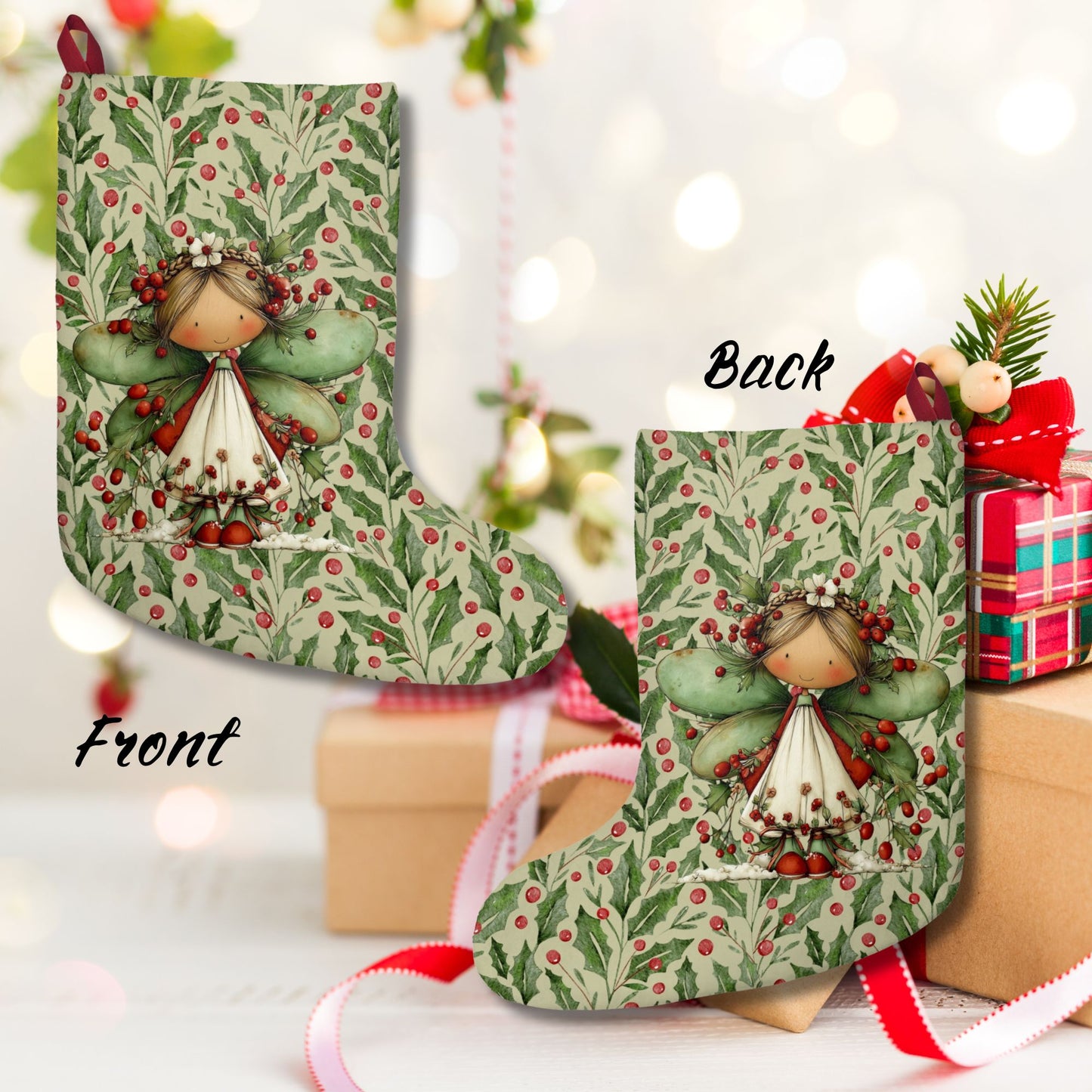 Holly Fairy Christmas Stocking – Cute Holiday Stocking with Berry