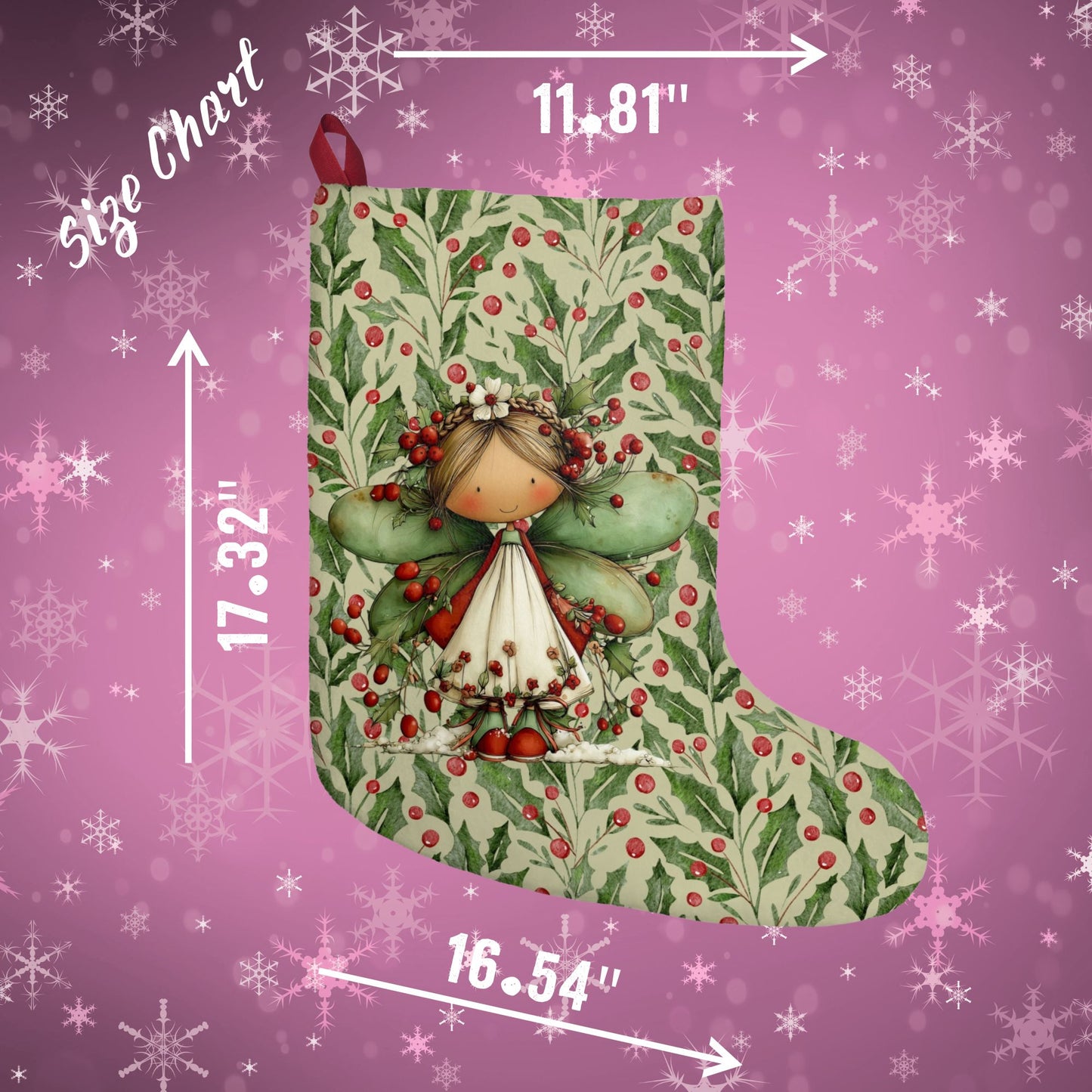 Holly Fairy Christmas Stocking – Cute Holiday Stocking with Berry