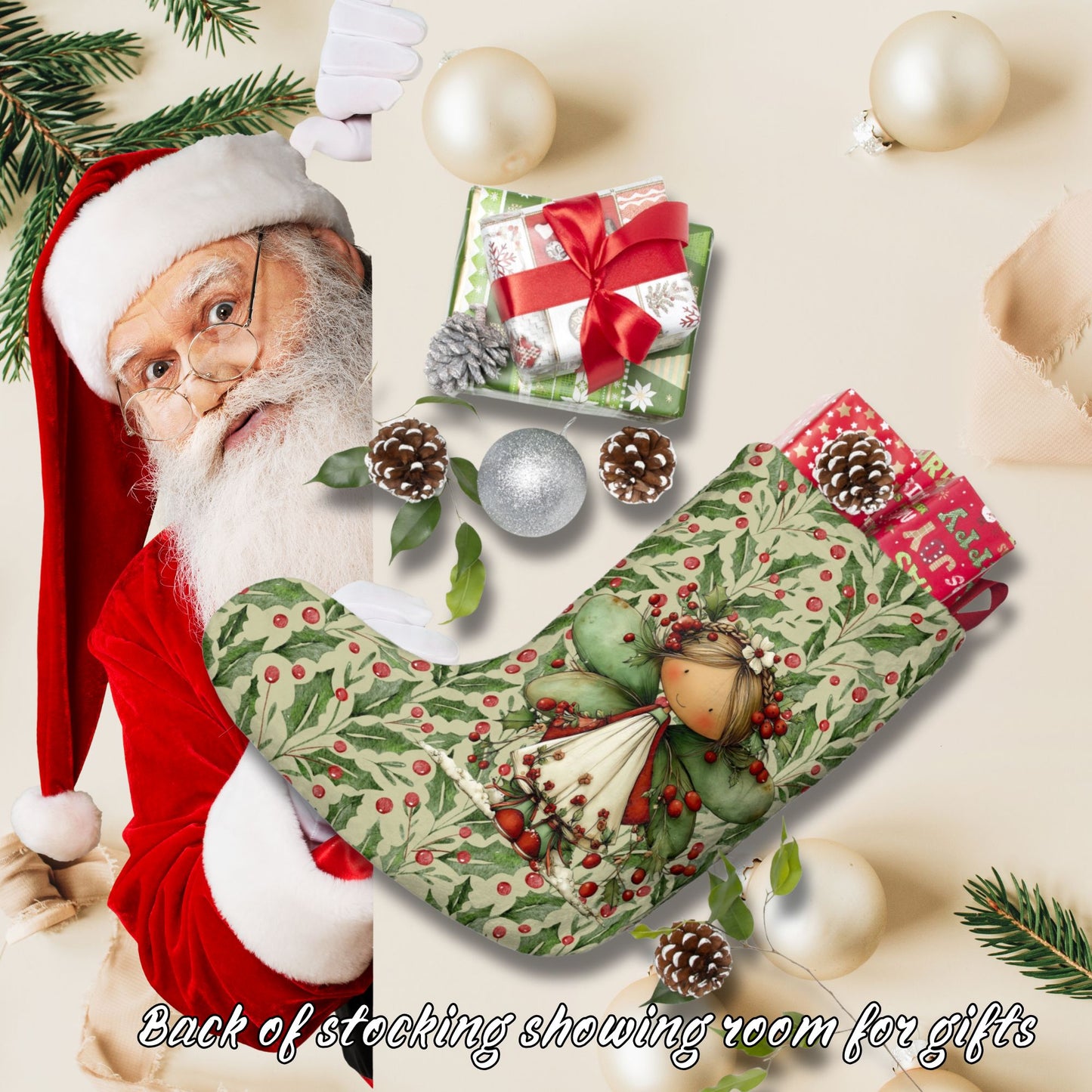 Holly Fairy Christmas Stocking – Cute Holiday Stocking with Berry