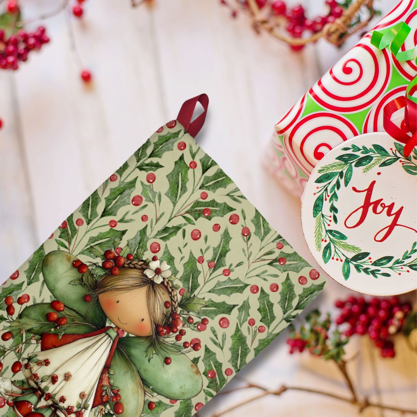 Holly Fairy Christmas Stocking – Cute Holiday Stocking with Berry
