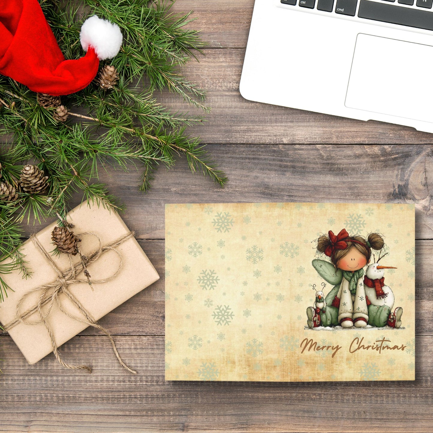 Merry Christmas Cute Snowman & Girl Holiday Greeting Cards