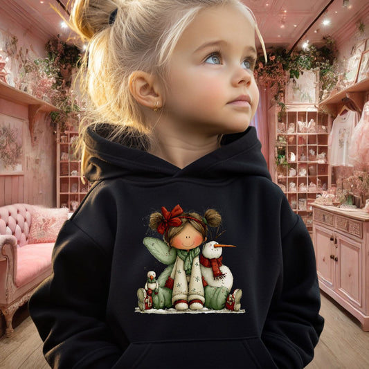 Kids Christmas Angel Hoodie — Cute Elf with Snowman Holiday Sweatshirt