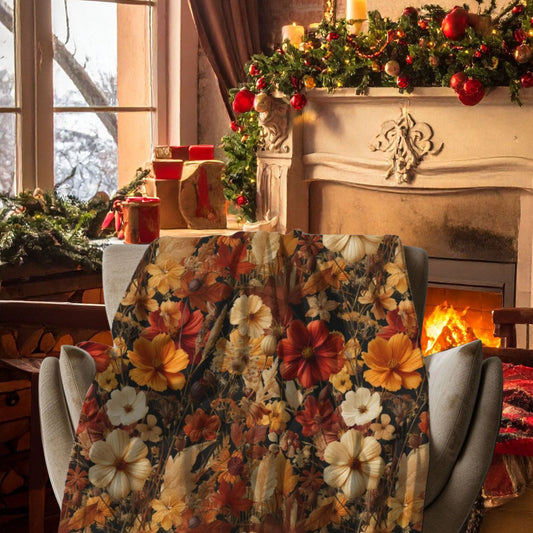 Rustic Floral Christmas Throw, Cottagecore Cozy Blanket Gift