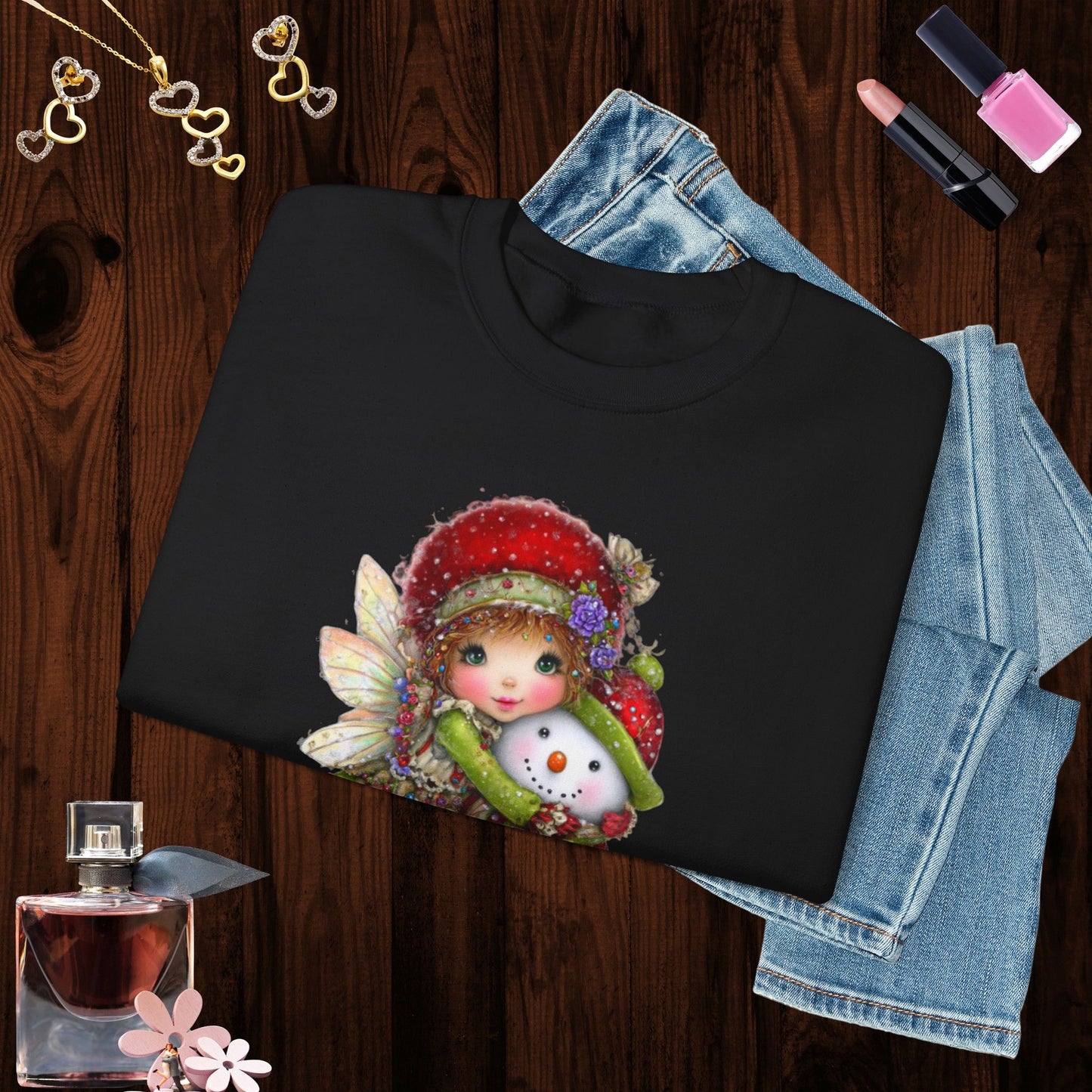 Fairy Hugging Snowman Christmas Sweatshirt – Whimsical Fairycore Holiday Pullover