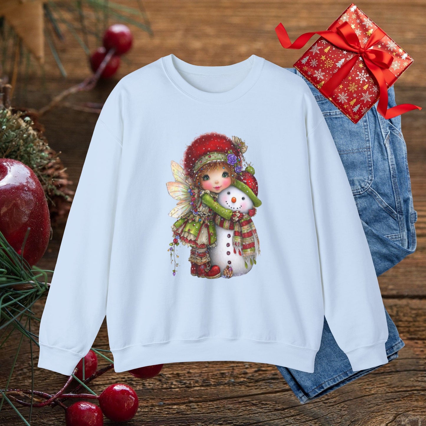 Fairy Hugging Snowman Christmas Sweatshirt – Whimsical Fairycore Holiday Pullover