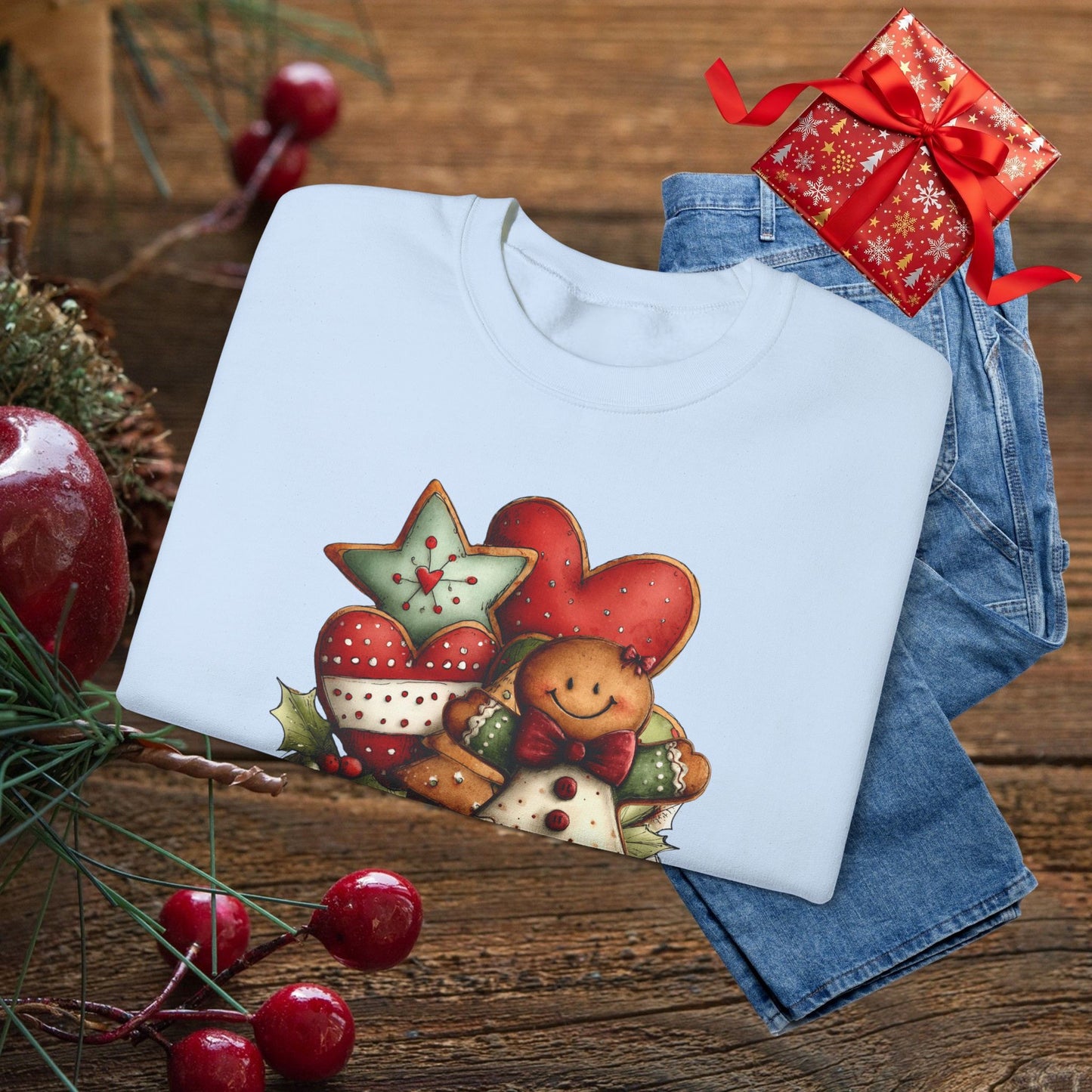 Christmas Gingerbread & Hearts Crewneck Sweatshirt