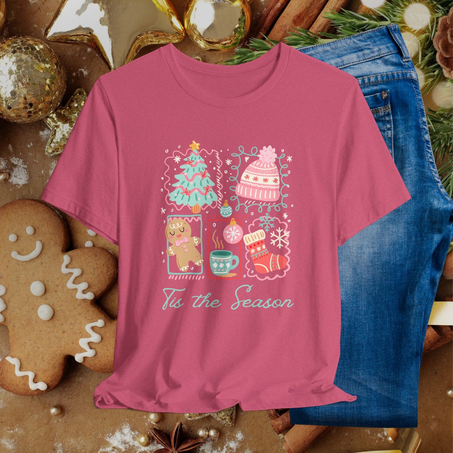 'Tis the Season Christmas Tee — Cute Holiday Icons (Tree, Gingerbread, Stocking)