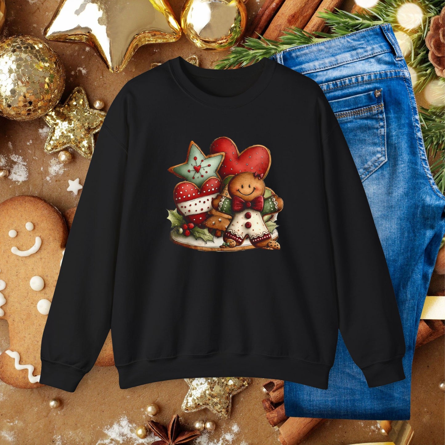 Christmas Gingerbread & Hearts Crewneck Sweatshirt
