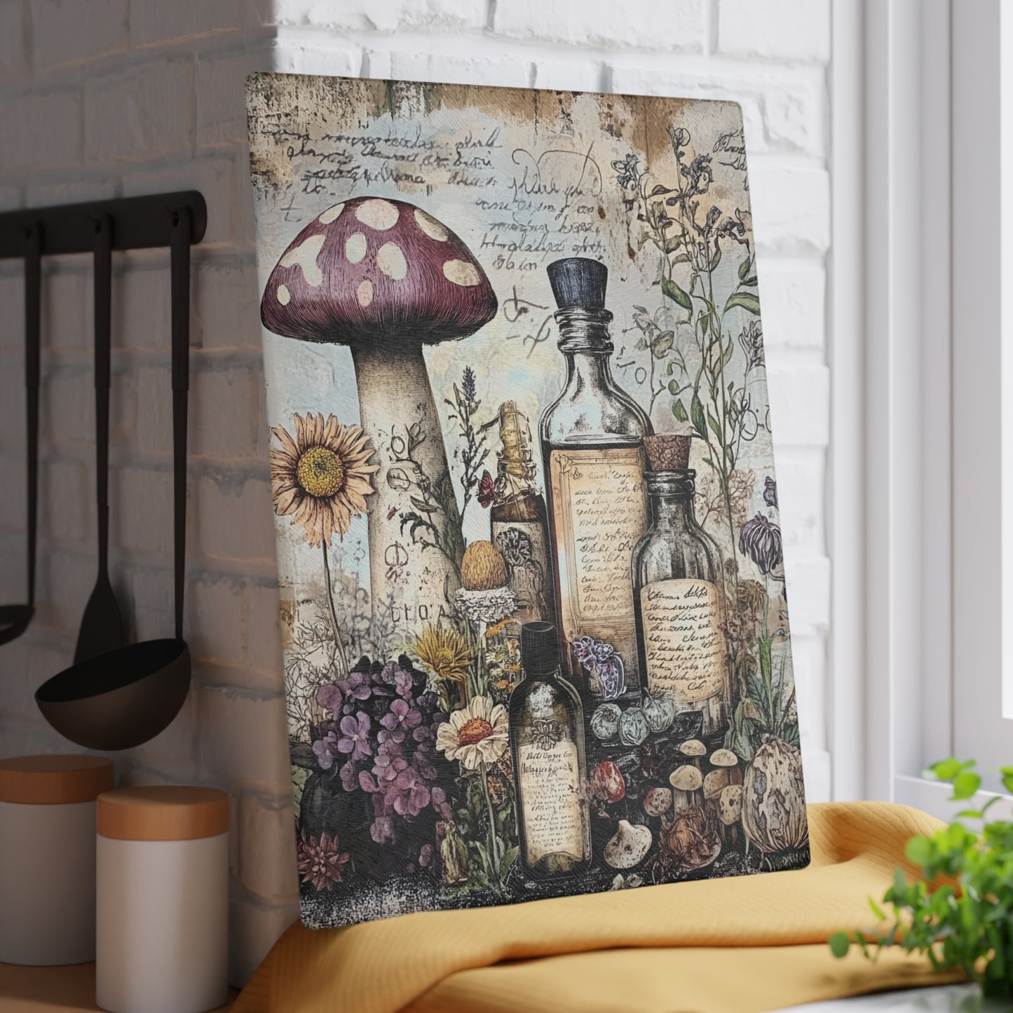 Mushroom Apothecary Glass Cutting Board – Witchy Kitchen Decor