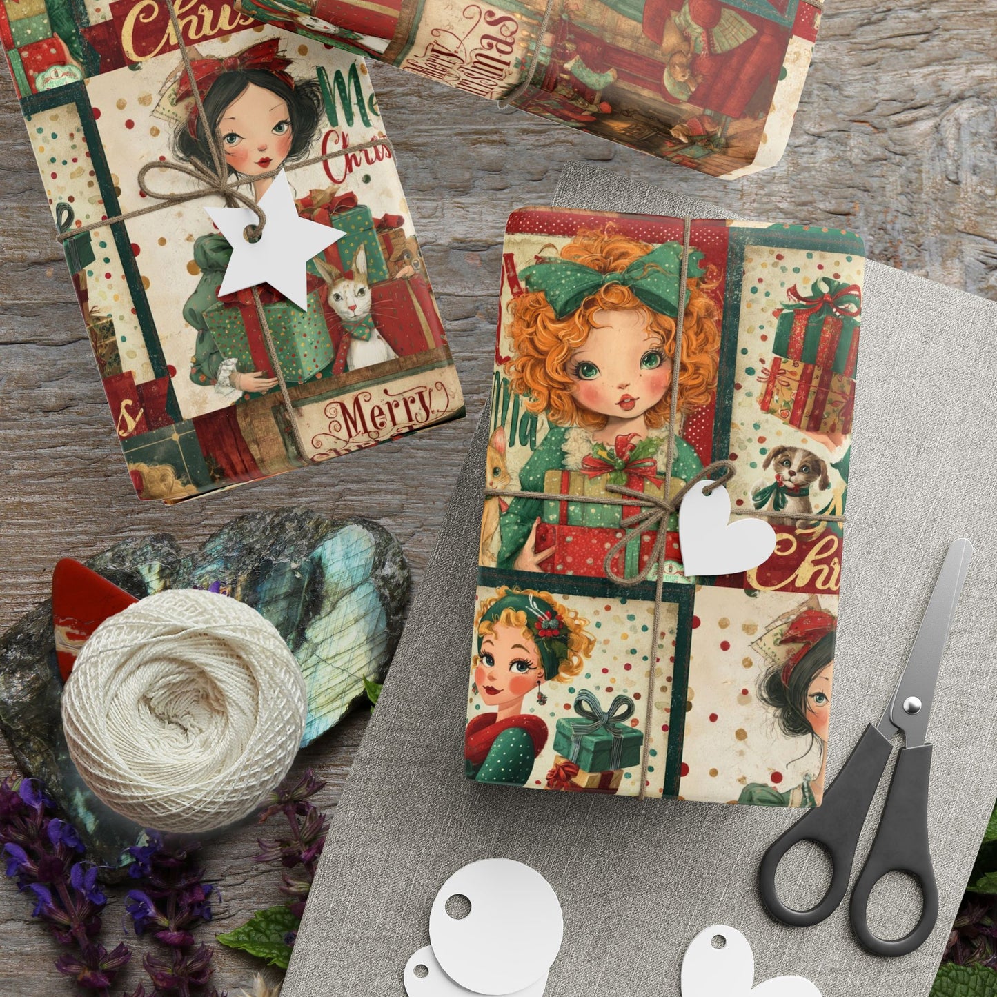 Vintage Merry Christmas Gift Wrapping Paper Roll