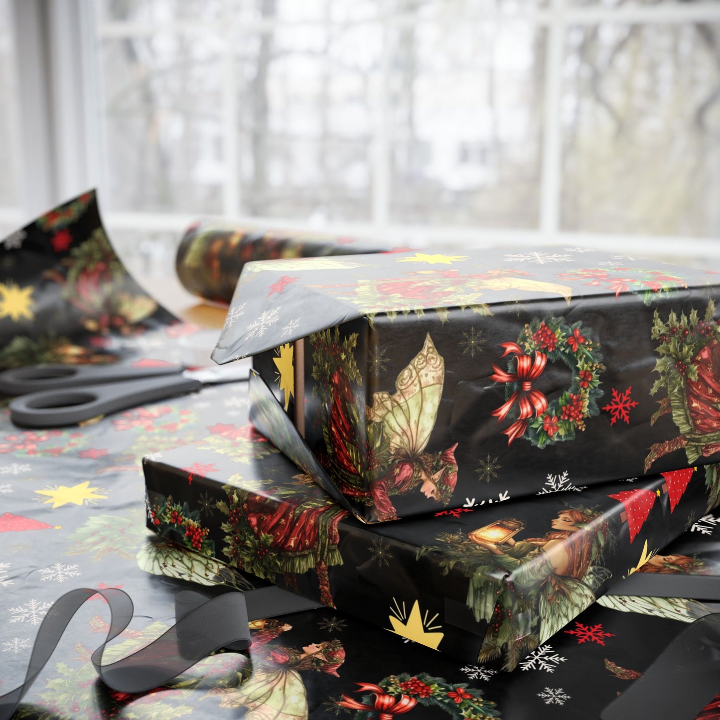 Fairy Christmas Wreath Gift Wrapping Paper