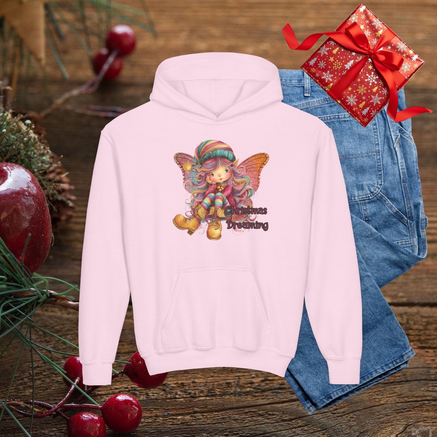 Kids Holiday Fairy Hoodie - Cute Elf Girl Graphic Sweatshirt