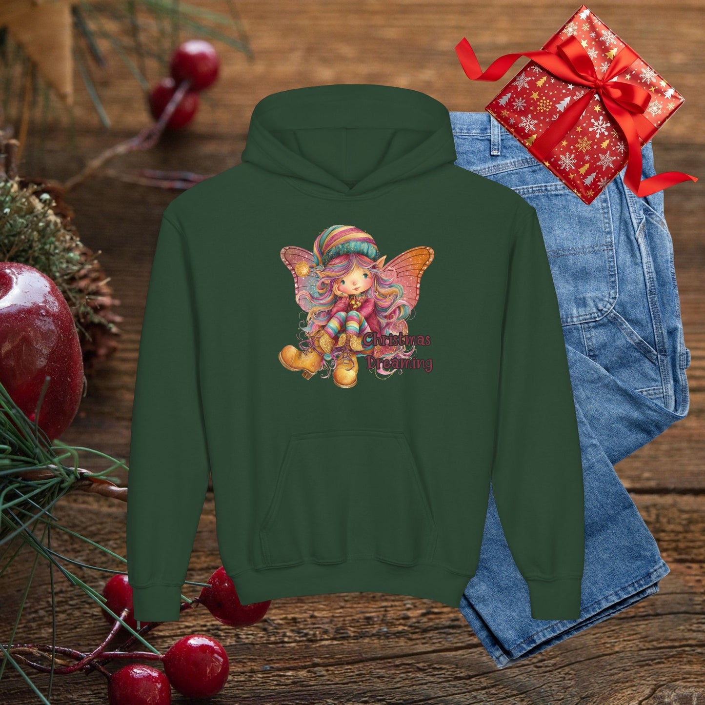 Kids Holiday Fairy Hoodie - Cute Elf Girl Graphic Sweatshirt