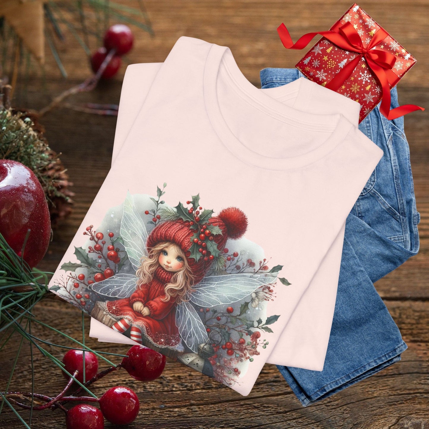 Christmas Fairy T‑Shirt — Cute Holiday Elf Girl with Lantern