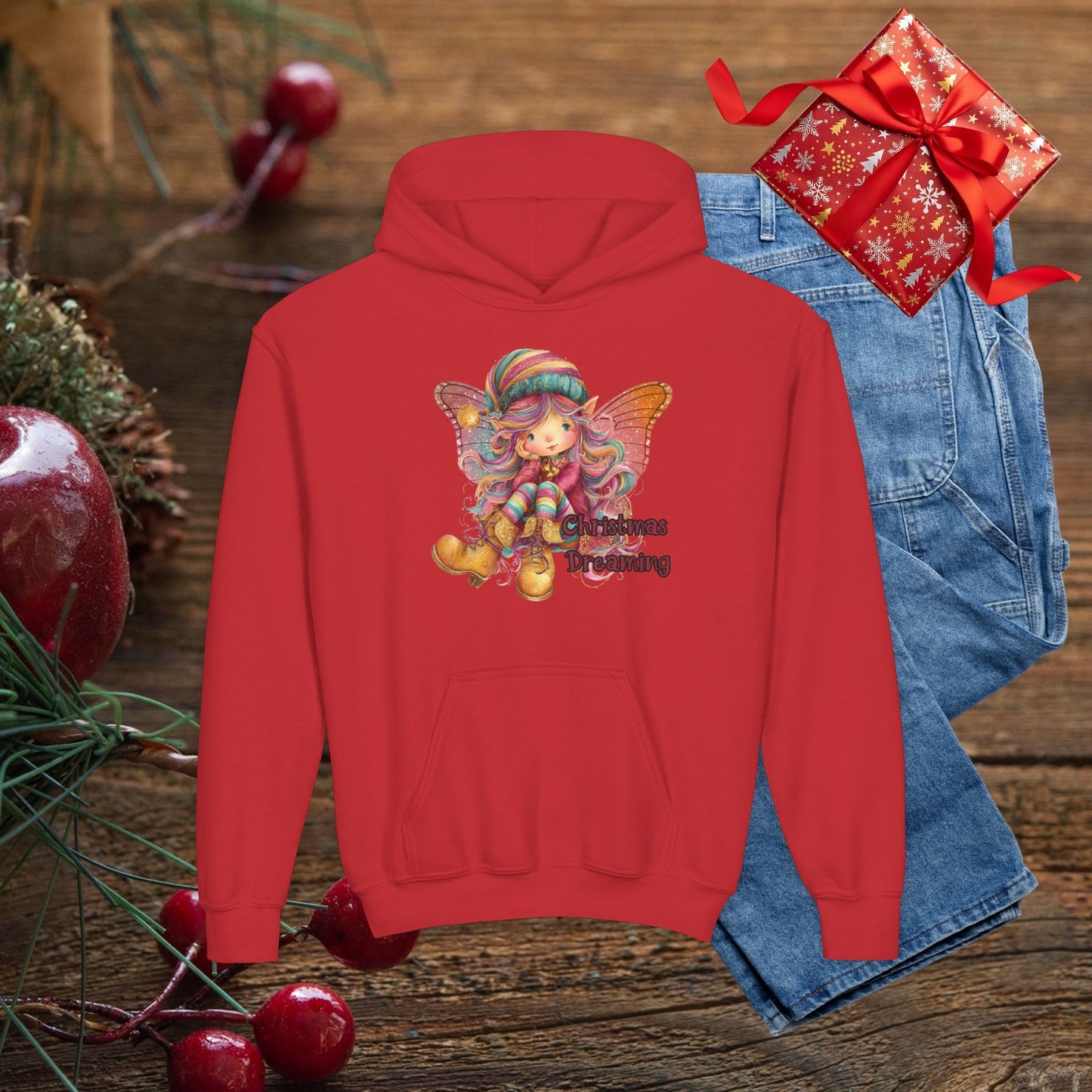 Kids Holiday Fairy Hoodie - Cute Elf Girl Graphic Sweatshirt