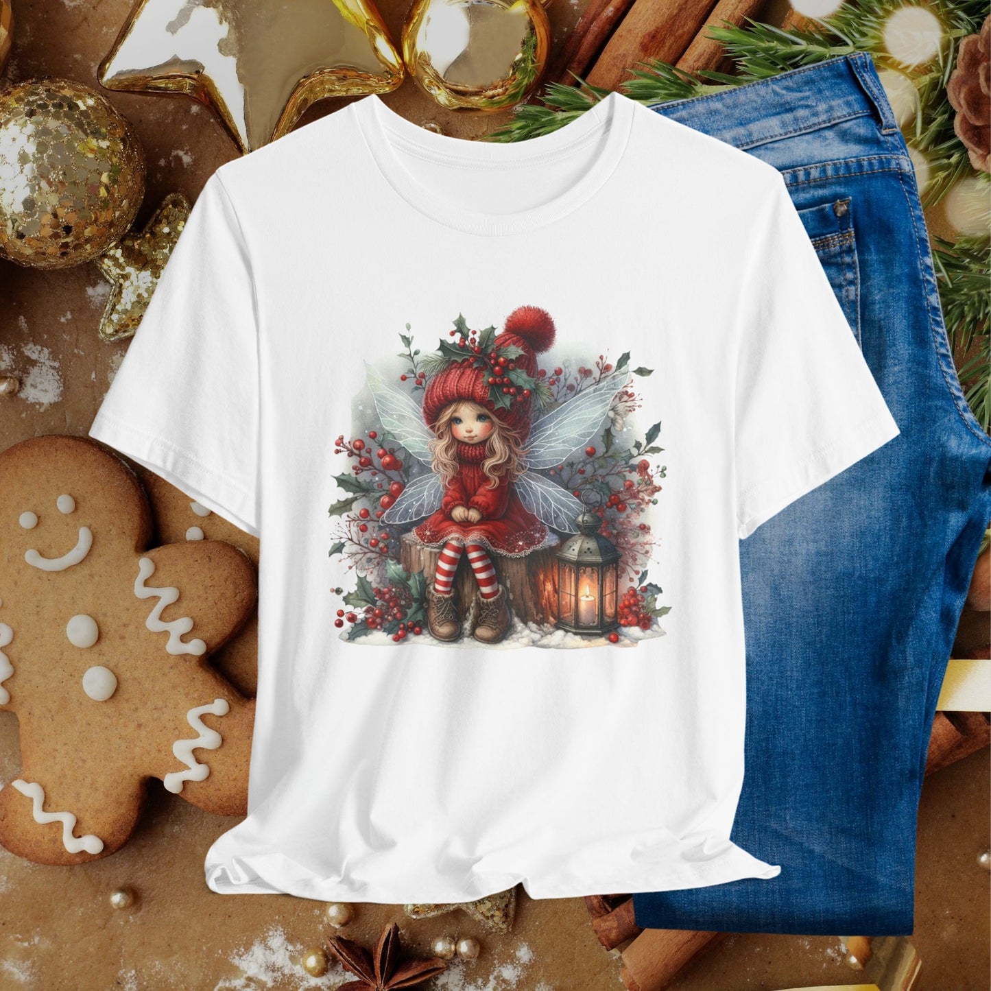 Christmas Fairy T‑Shirt — Cute Holiday Elf Girl with Lantern