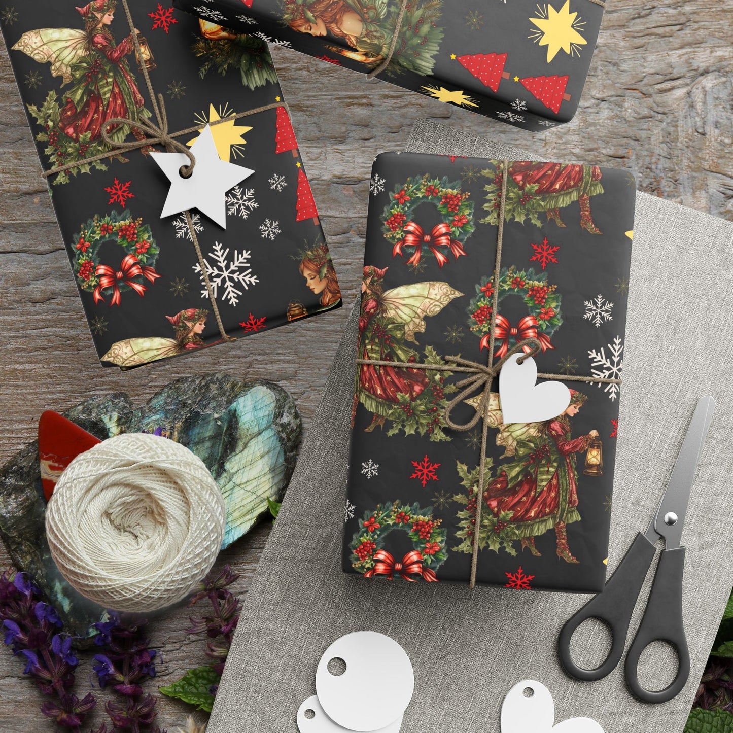 Fairy Christmas Wreath Gift Wrapping Paper