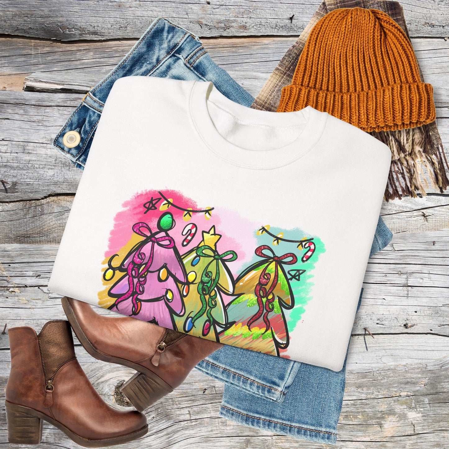 Christmas Tree Sweatshirt - Holly Jolly Retro Holiday Pullover