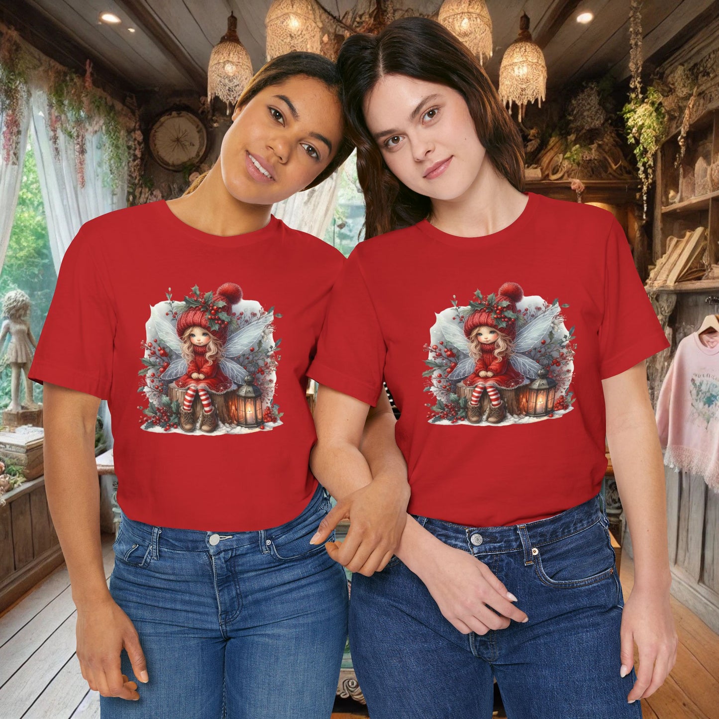 Christmas Fairy T‑Shirt — Cute Holiday Elf Girl with Lantern