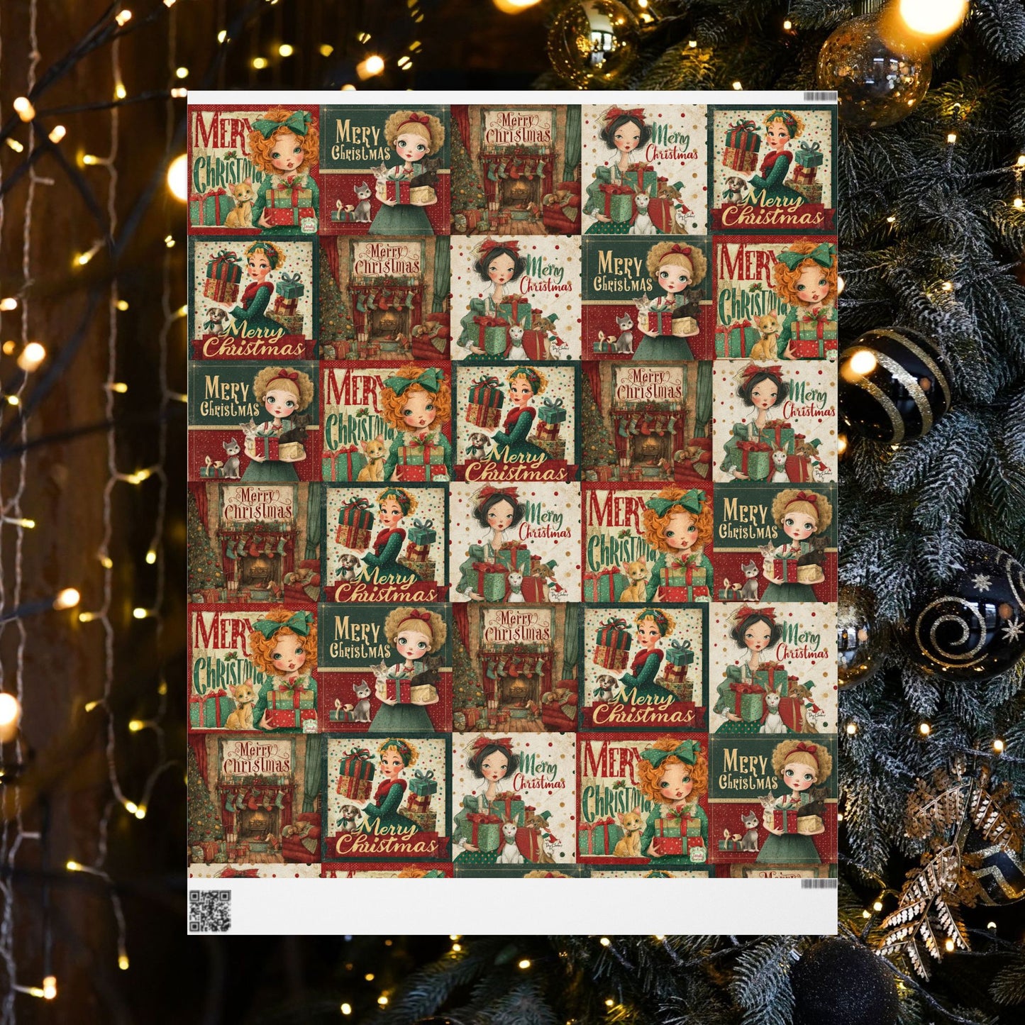 Vintage Merry Christmas Gift Wrapping Paper Roll