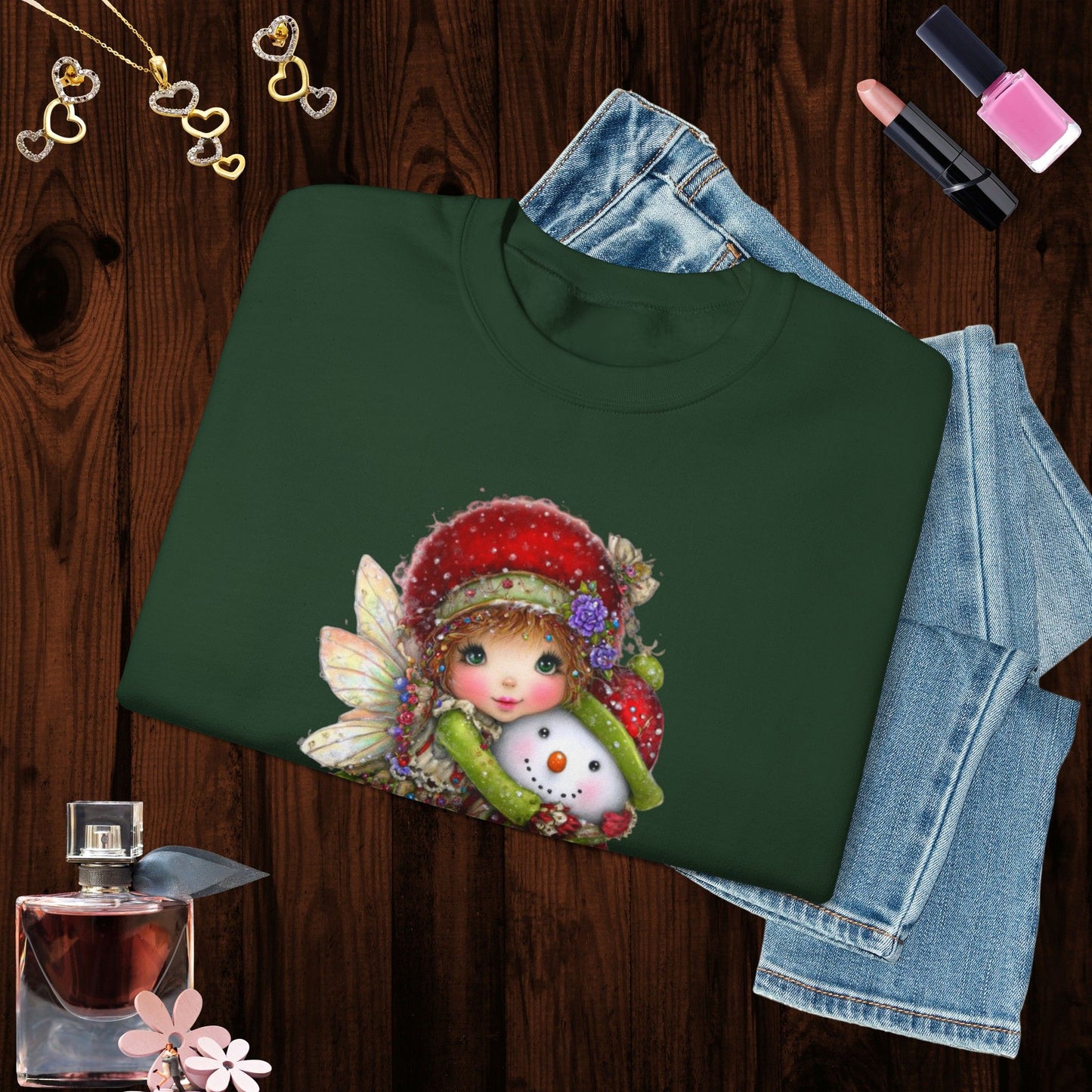Fairy Hugging Snowman Christmas Sweatshirt – Whimsical Fairycore Holiday Pullover