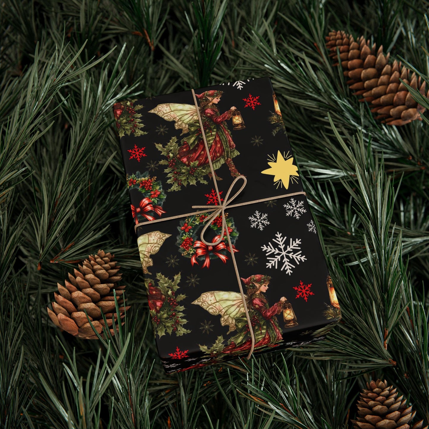 Fairy Christmas Wreath Gift Wrapping Paper