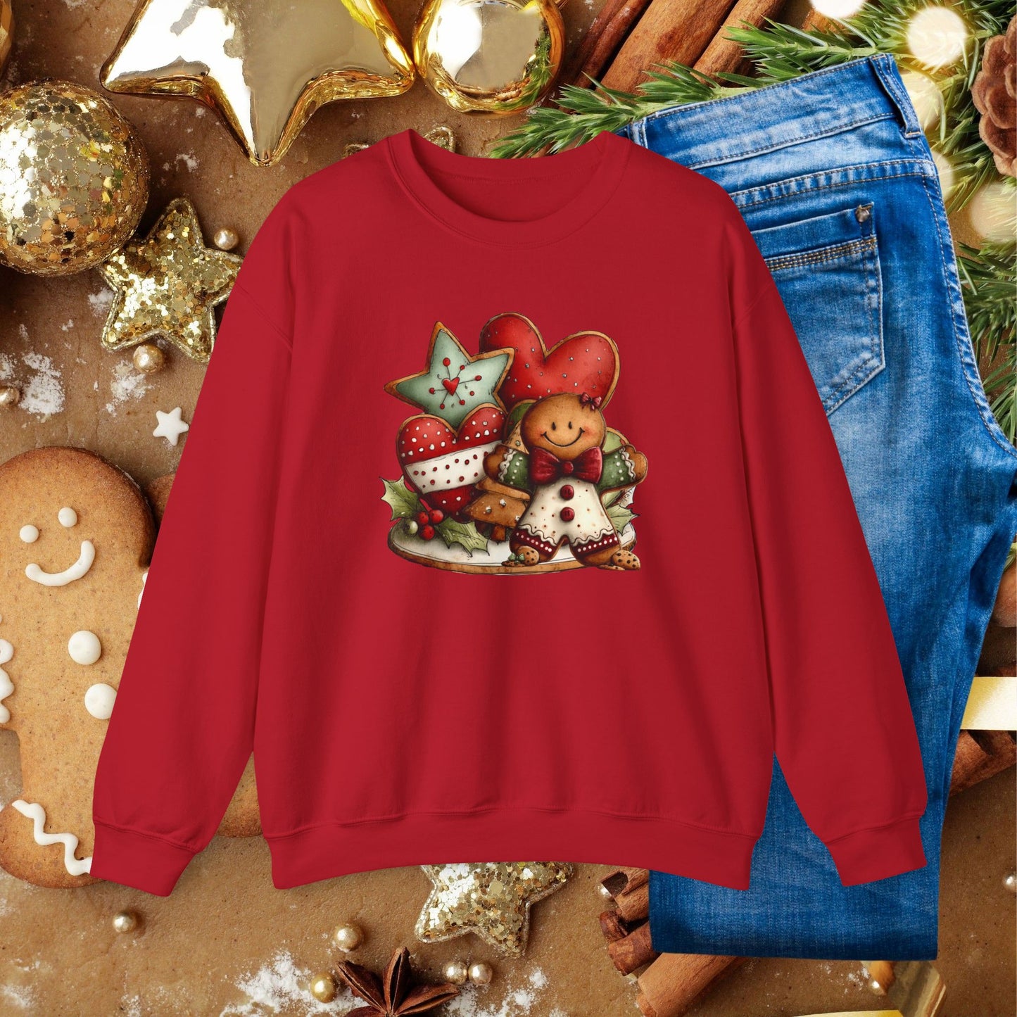 Christmas Gingerbread & Hearts Crewneck Sweatshirt