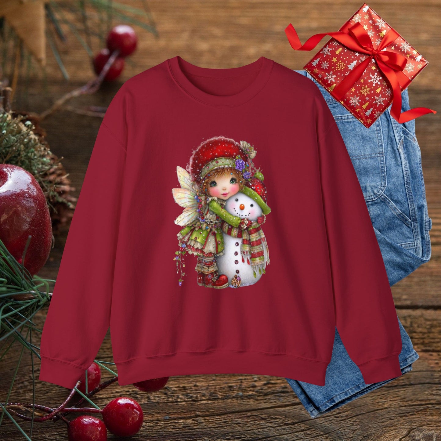 Fairy Hugging Snowman Christmas Sweatshirt – Whimsical Fairycore Holiday Pullover