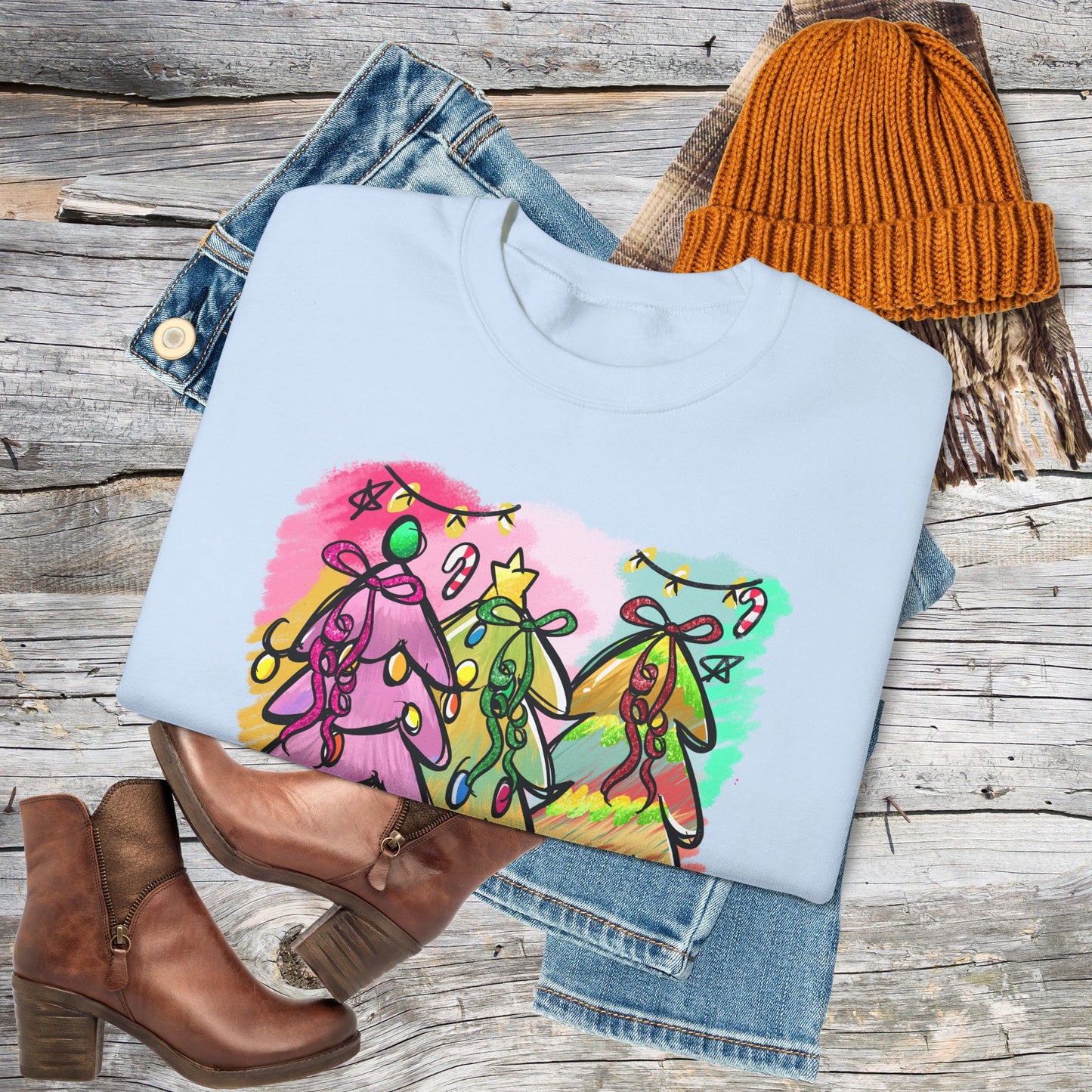 Christmas Tree Sweatshirt - Holly Jolly Retro Holiday Pullover