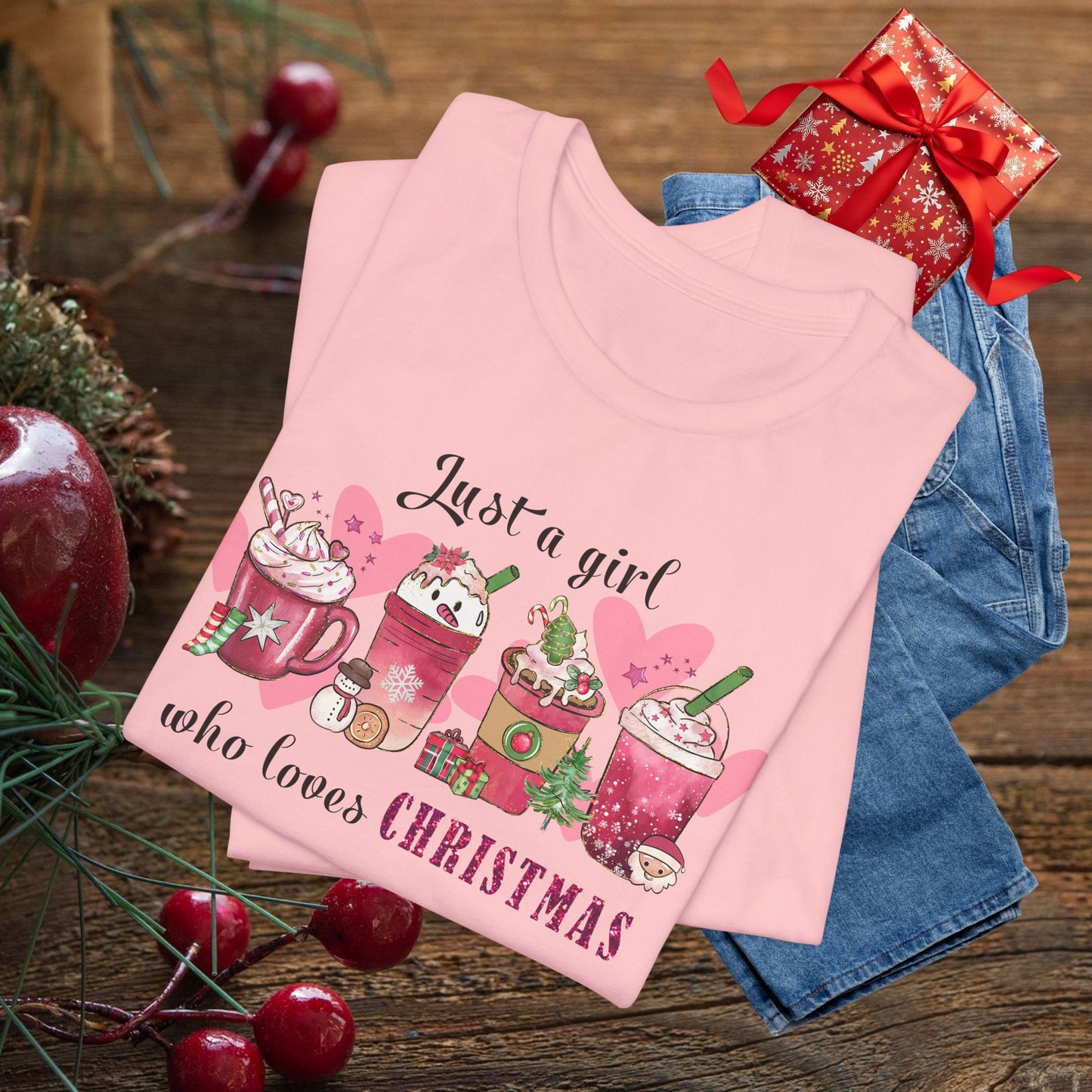 Christmas Coffee Tee — "Just a girl who loves Christmas" Holiday Shirt