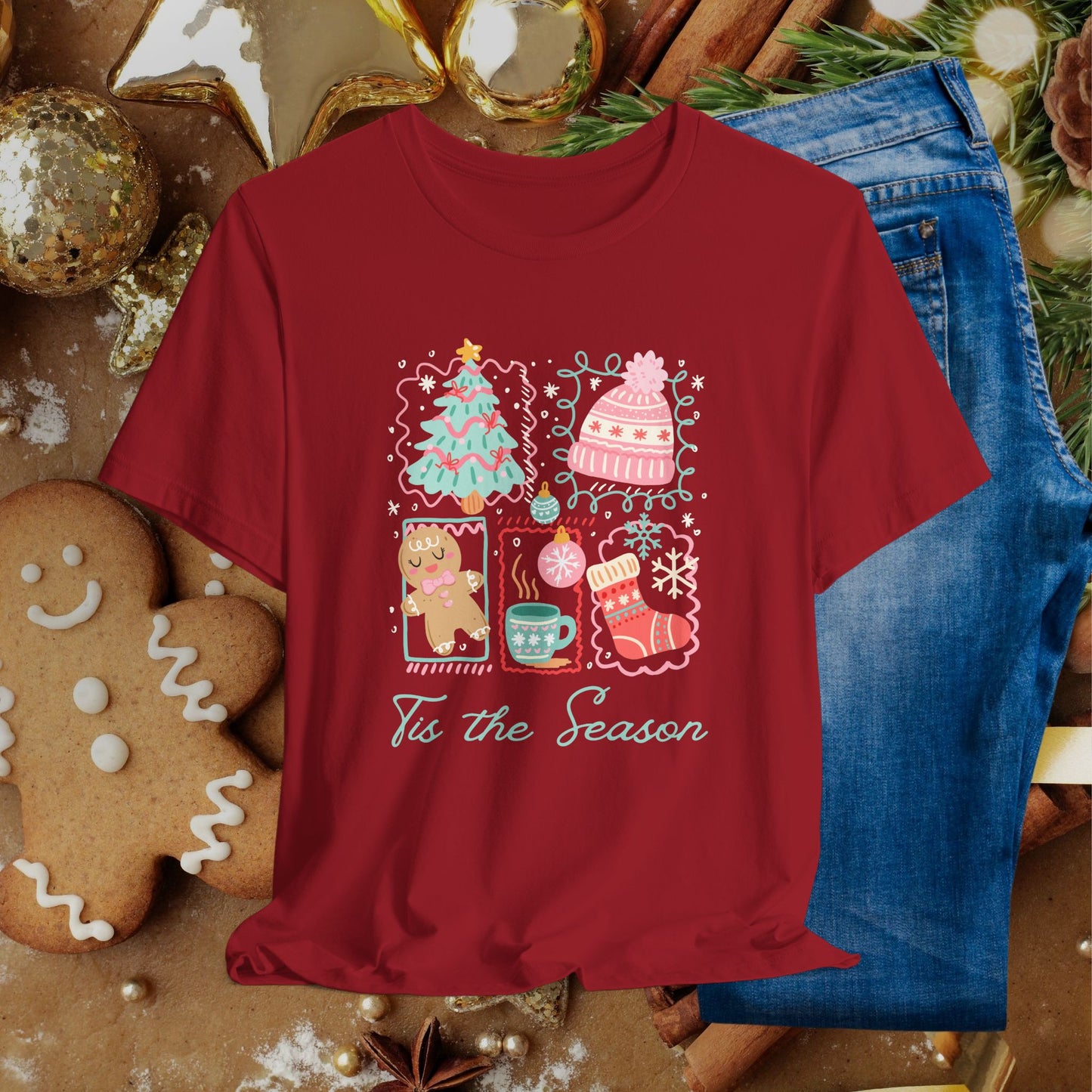 'Tis the Season Christmas Tee — Cute Holiday Icons (Tree, Gingerbread, Stocking)