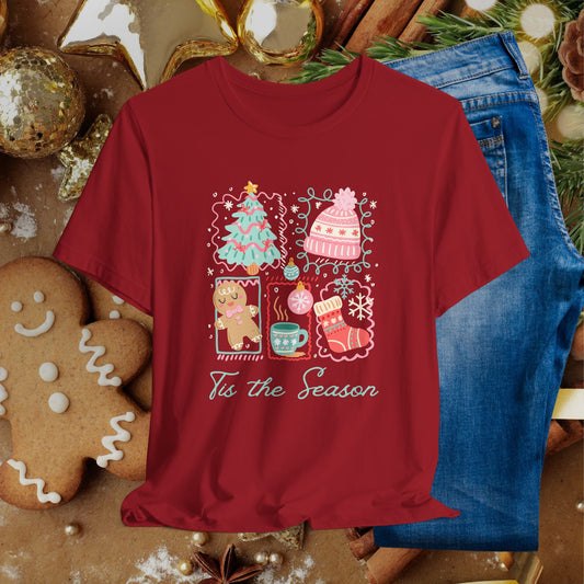 'Tis the Season Christmas Tee — Cute Holiday Icons (Tree, Gingerbread, Stocking)