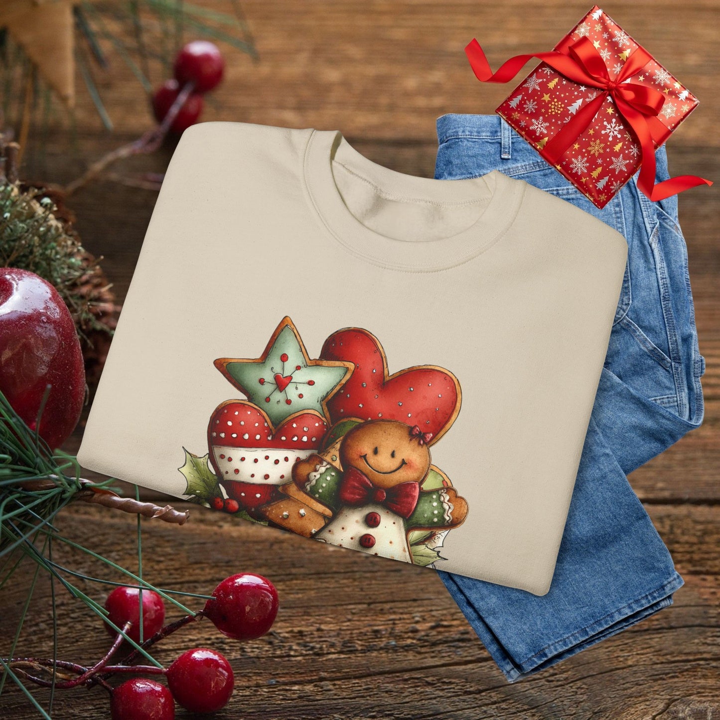 Christmas Gingerbread & Hearts Crewneck Sweatshirt