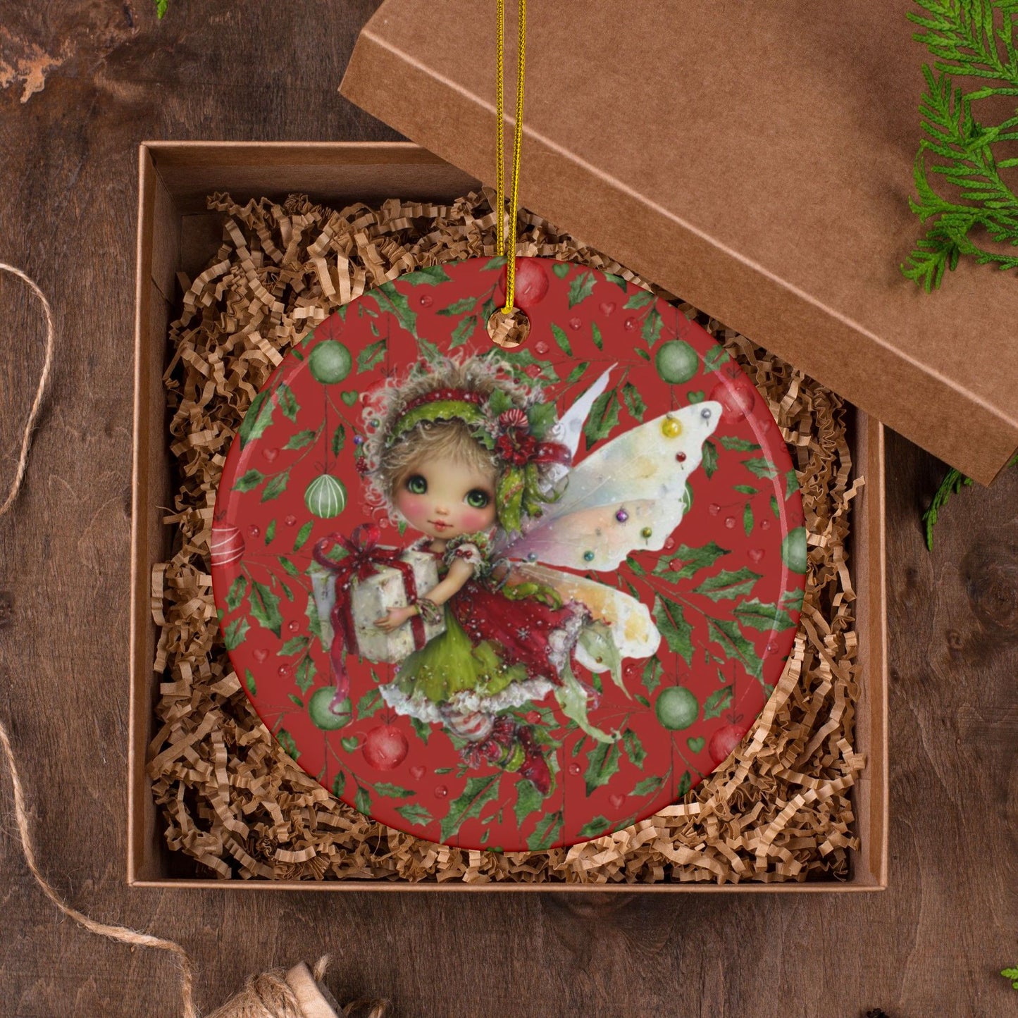 Christmas Fairy Ornament – Whimsical Red Holly Design