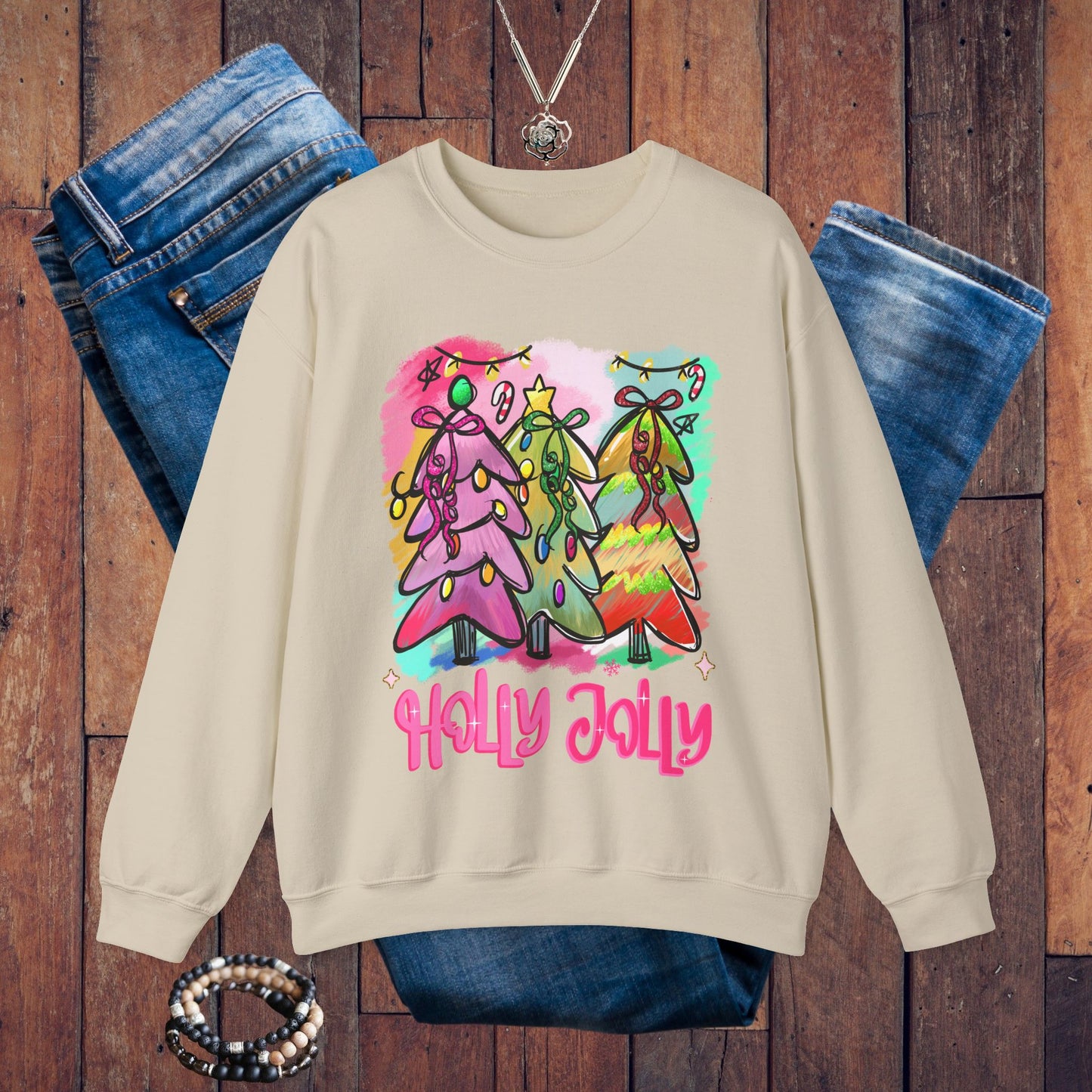 Christmas Tree Sweatshirt - Holly Jolly Retro Holiday Pullover